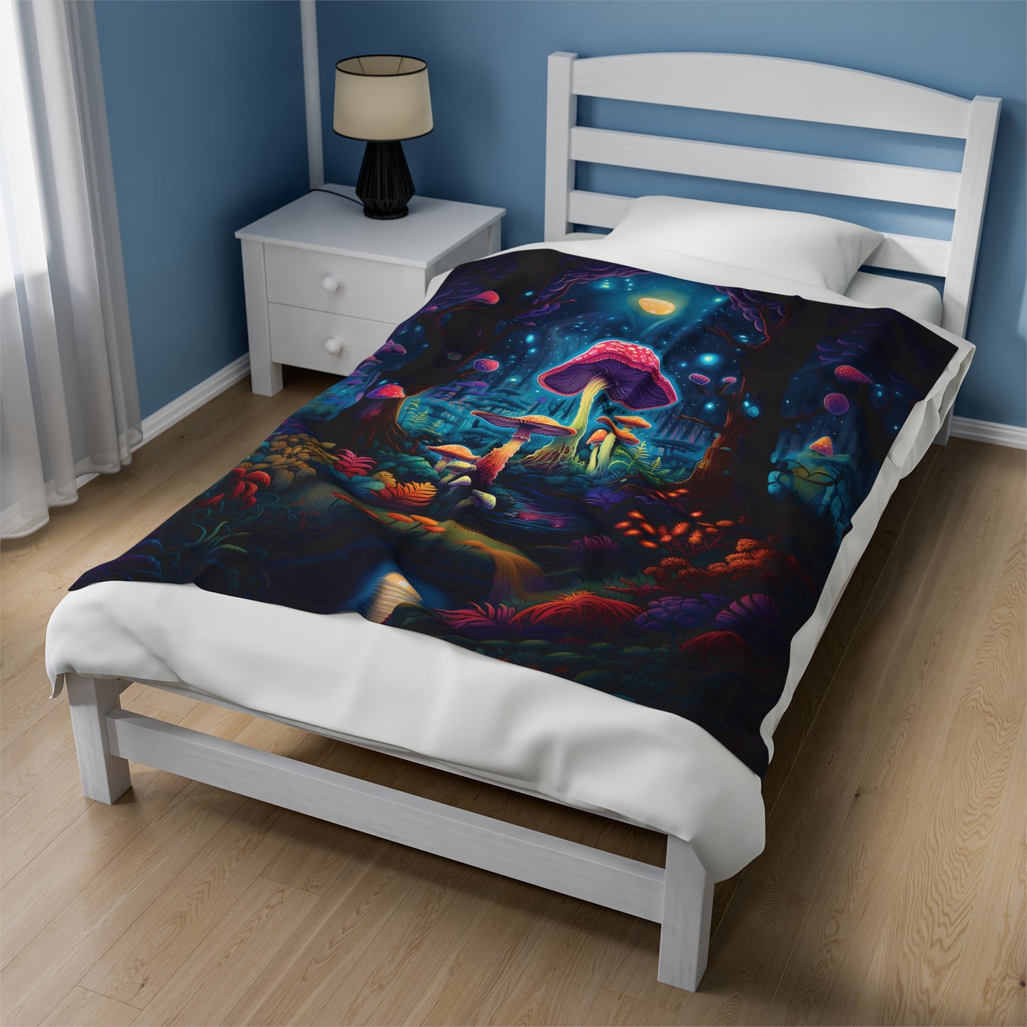 Mystical Mushroom Velveteen Plush Blanket | Witchy & Cottagecore Aesthetic | College Dorm, Living Room | Gift for Birthdays, Christmas