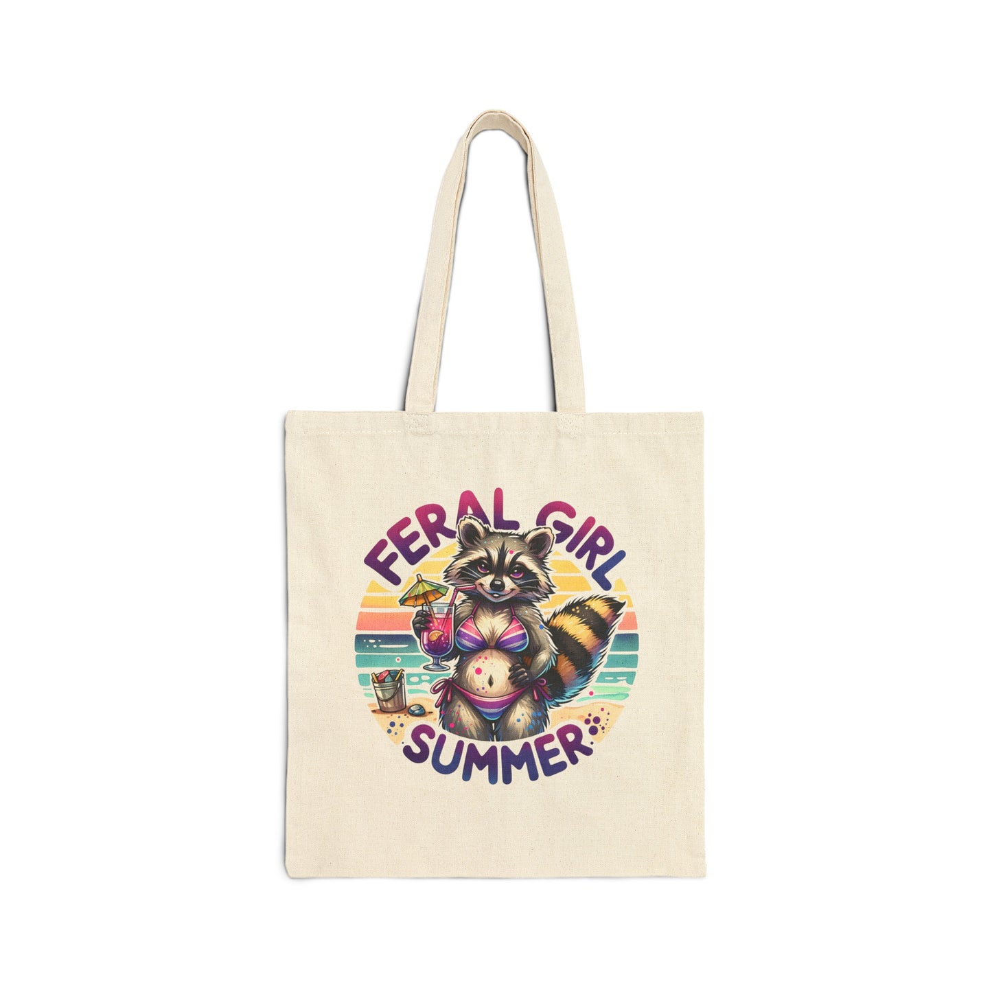 Feral Girl Summer Raccoon Cotton Canvas Tote Bag