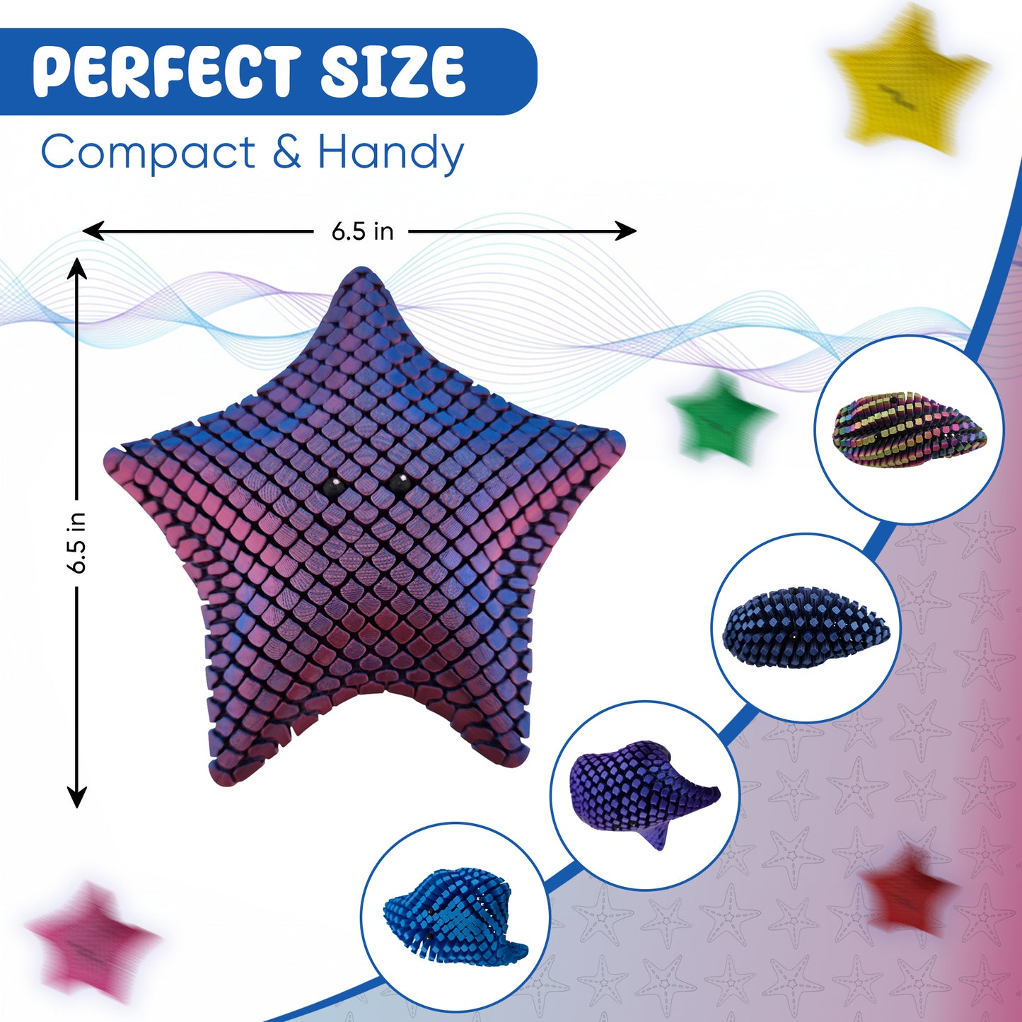 Flexible Pixel Starfish – Large 6.5" Articulated Sea Star Fidget Figure