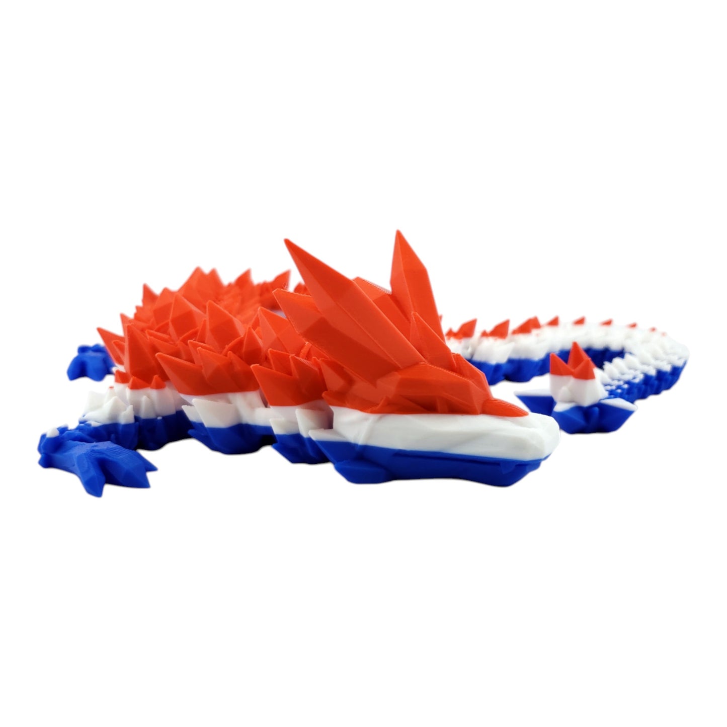 24 Inch Articulated American Flag Crystal Dragon - Unique Gift - Stress - Patriot 4th Of July - Red, White and Blue