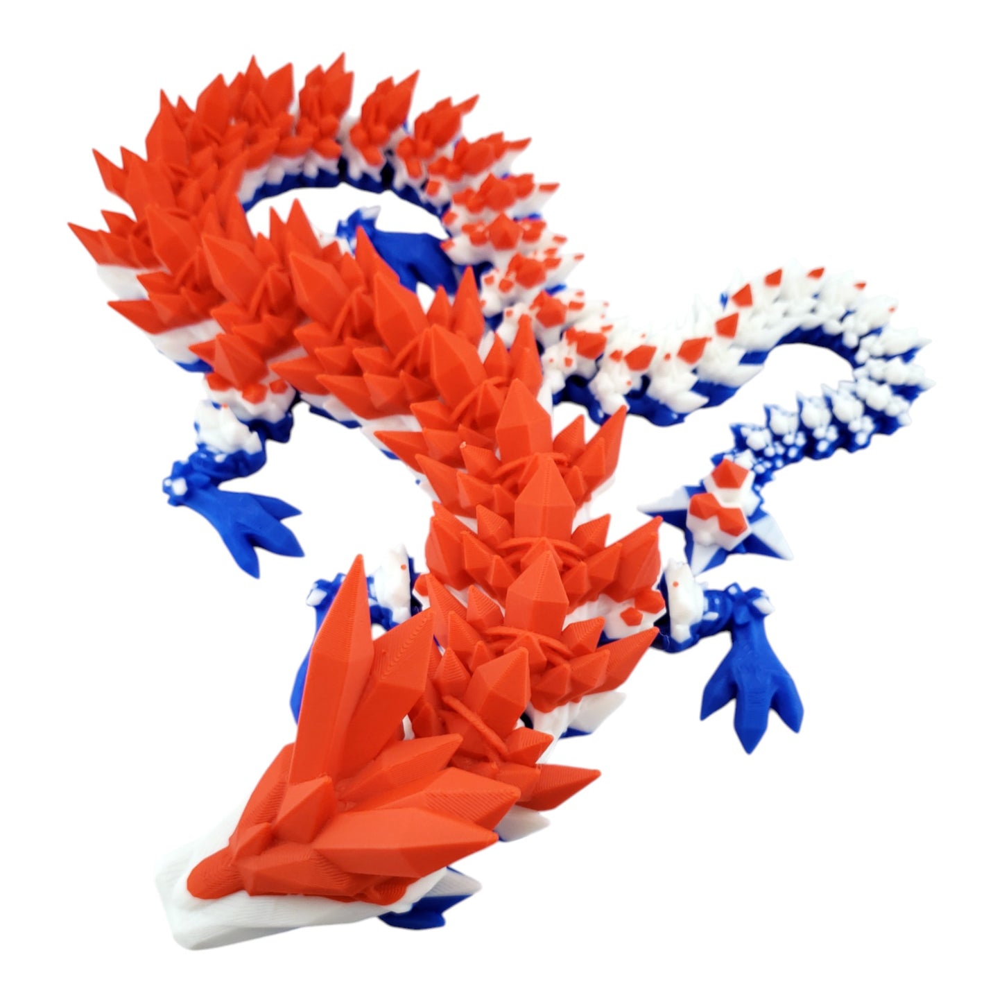 24 Inch Articulated American Flag Crystal Dragon - Unique Gift - Stress - Patriot 4th Of July - Red, White and Blue