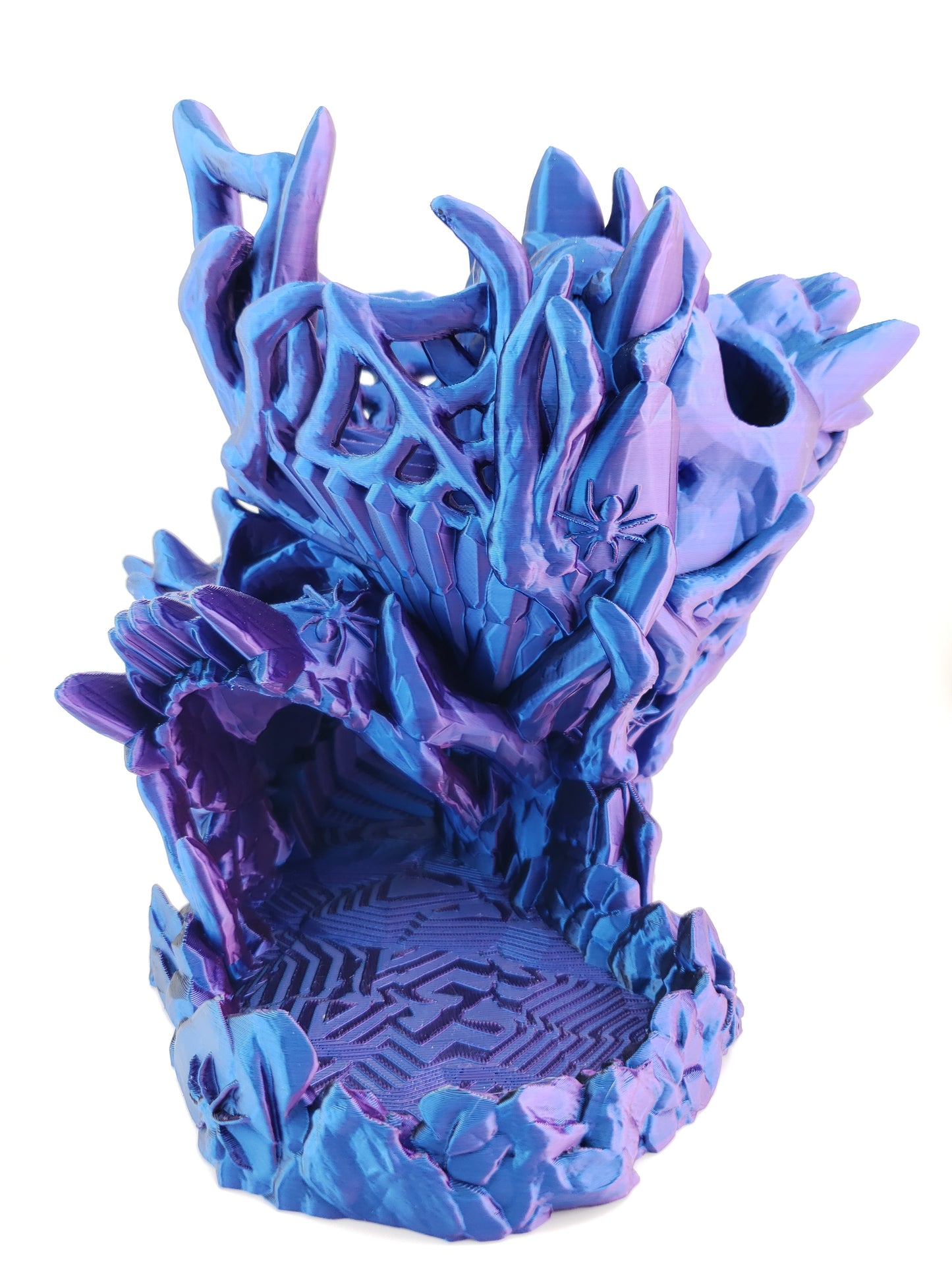 Wicked Skull and Spider Webbed Dice Tower - 3D Printed for Tabletop Gaming - Roleplay Game Die Roller - Desk Decor Figure