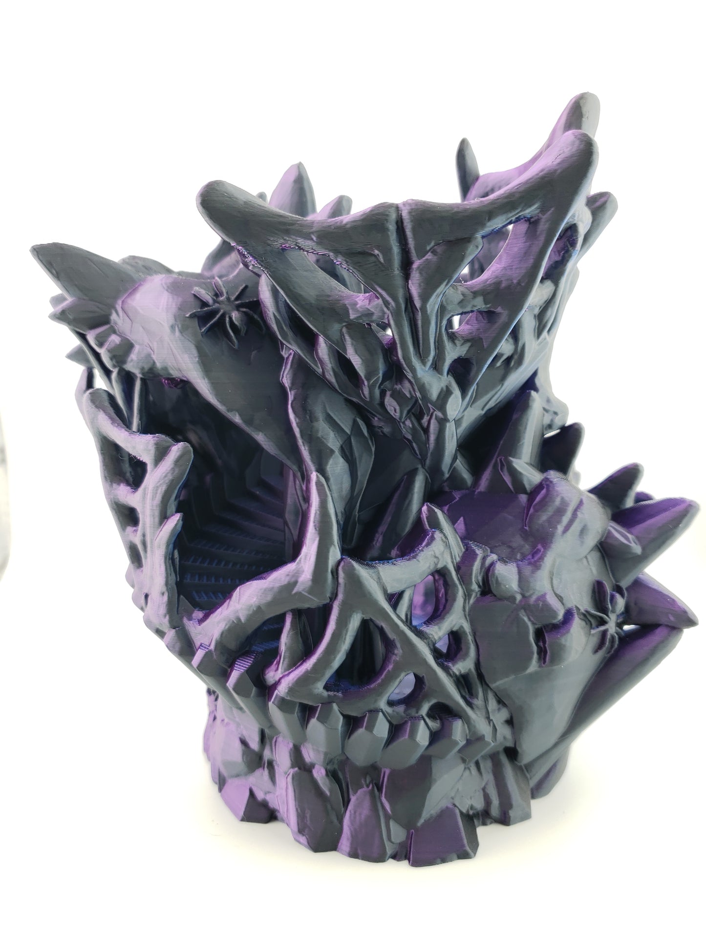 Wicked Skull and Spider Webbed Dice Tower - 3D Printed for Tabletop Gaming - Roleplay Game Die Roller - Desk Decor Figure