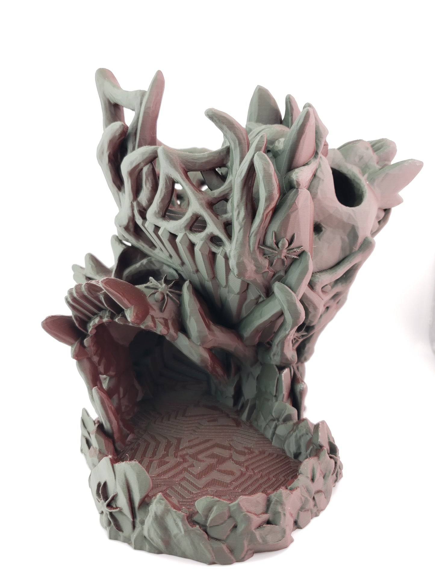 Wicked Skull and Spider Webbed Dice Tower - 3D Printed for Tabletop Gaming - Roleplay Game Die Roller - Desk Decor Figure