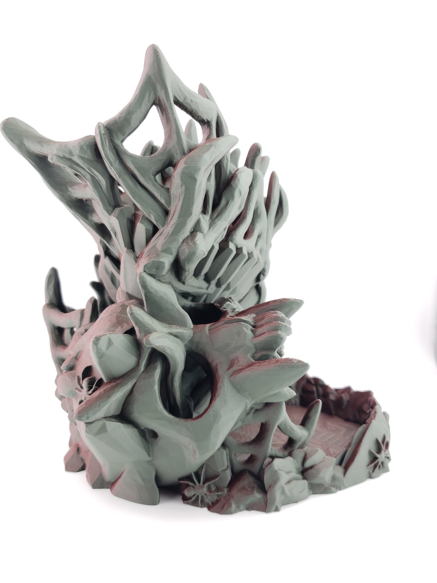 Wicked Skull and Spider Webbed Dice Tower - 3D Printed for Tabletop Gaming - Roleplay Game Die Roller - Desk Decor Figure