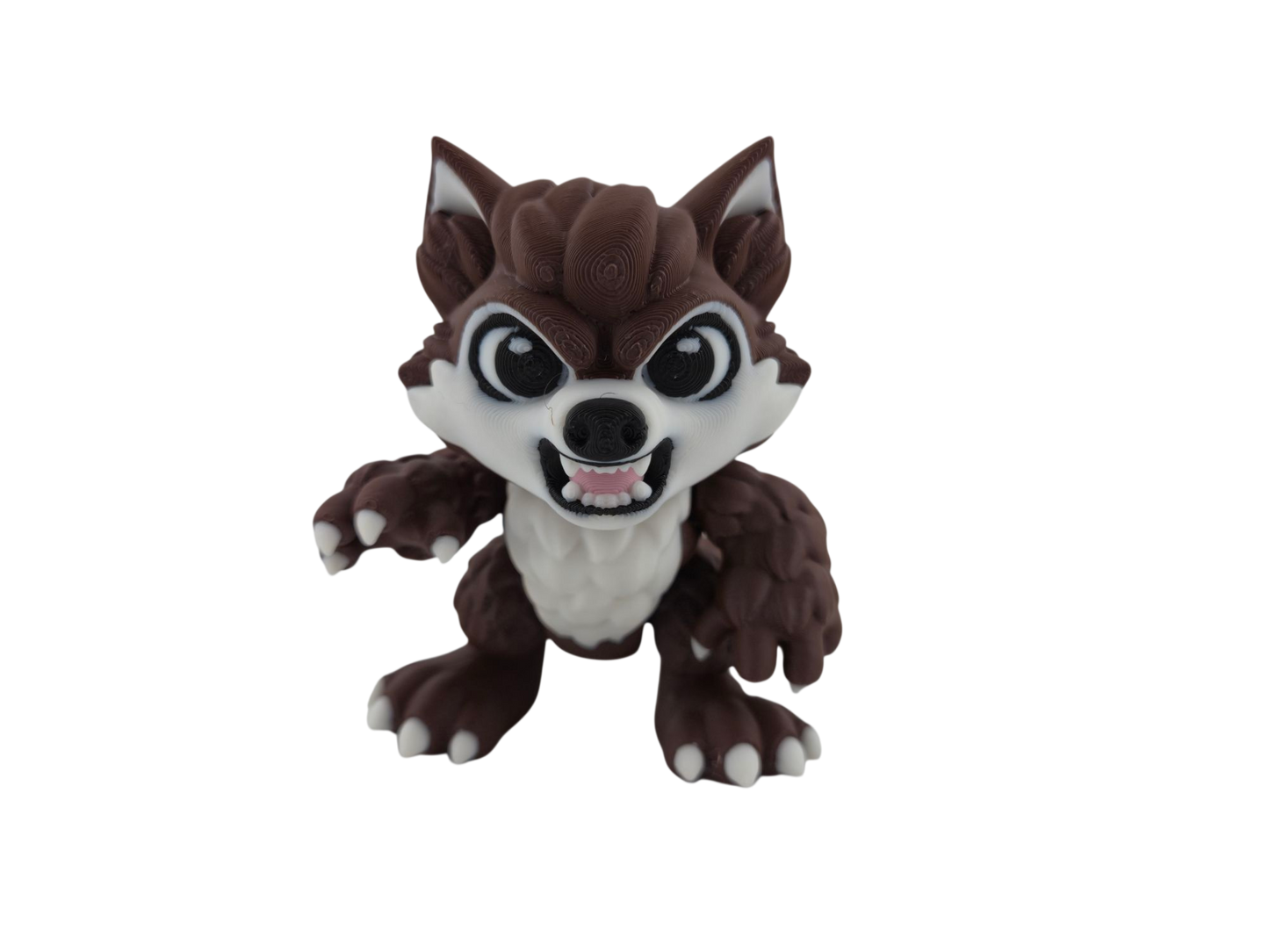 Articulated Werewolf Figure, 4 Inch Brown and White Poseable 3D Printed Character