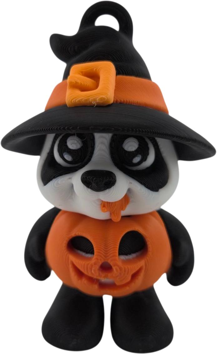 Pumpkin Panda – Halloween Witch Hat Panda Figurine – 3D Printed Articulated Panda – Fall Holiday Decoration – Approx. 3 Inches Tall