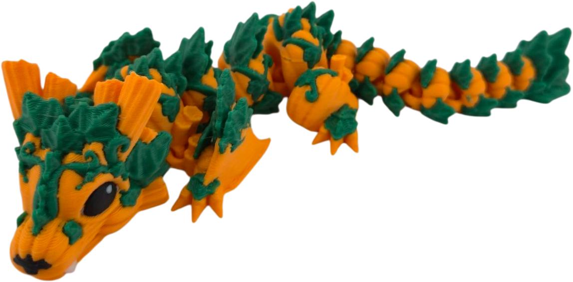 Halloween Dragon Figurine, 6 Inch Articulated Pumpkin Dragon, 3D Printed