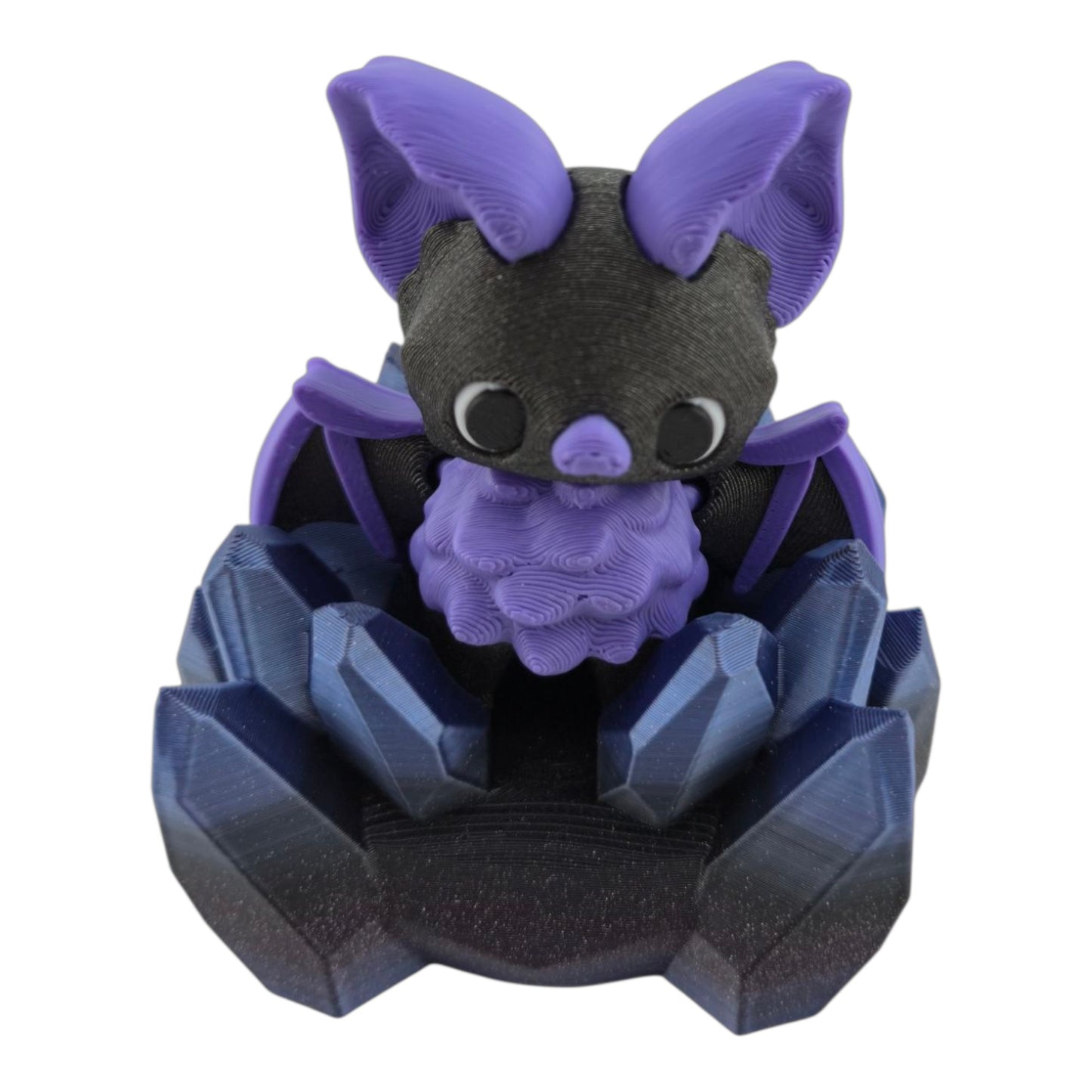 Adorable 3D Printed Pixie Bat with Crystal Stand – Purple and Black Fantasy Creature Decor