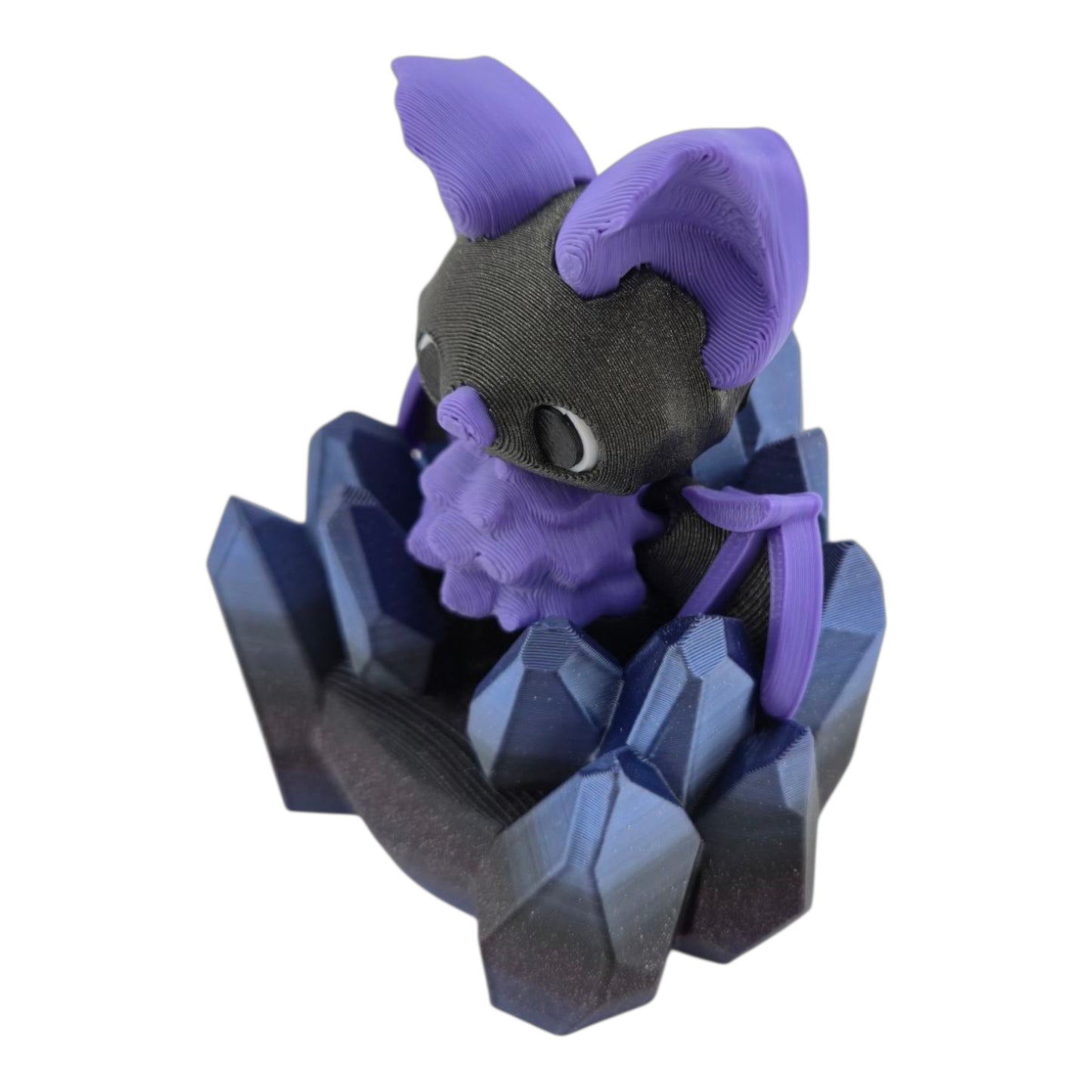 Adorable 3D Printed Pixie Bat with Crystal Stand – Purple and Black Fantasy Creature Decor