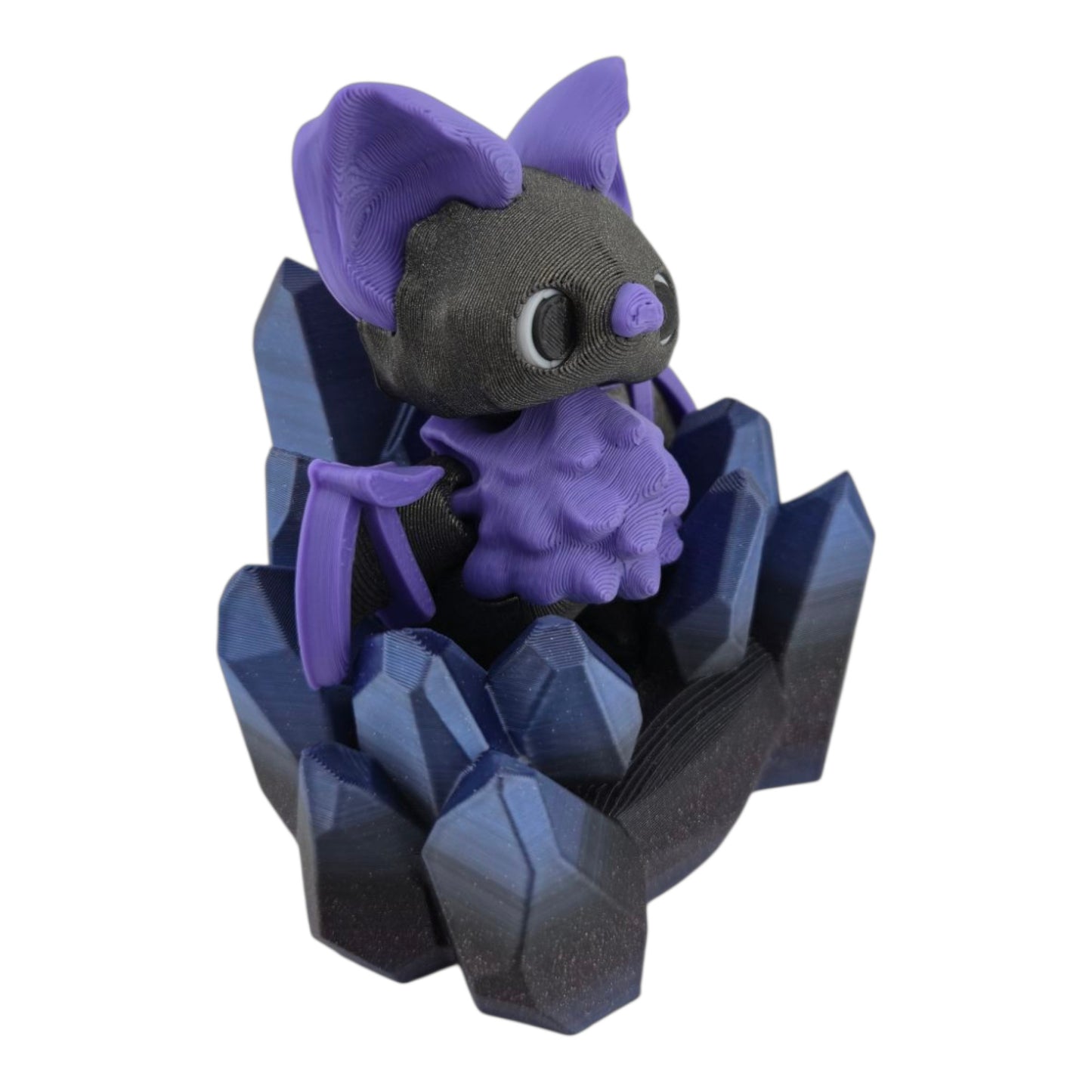 Adorable 3D Printed Pixie Bat with Crystal Stand – Purple and Black Fantasy Creature Decor