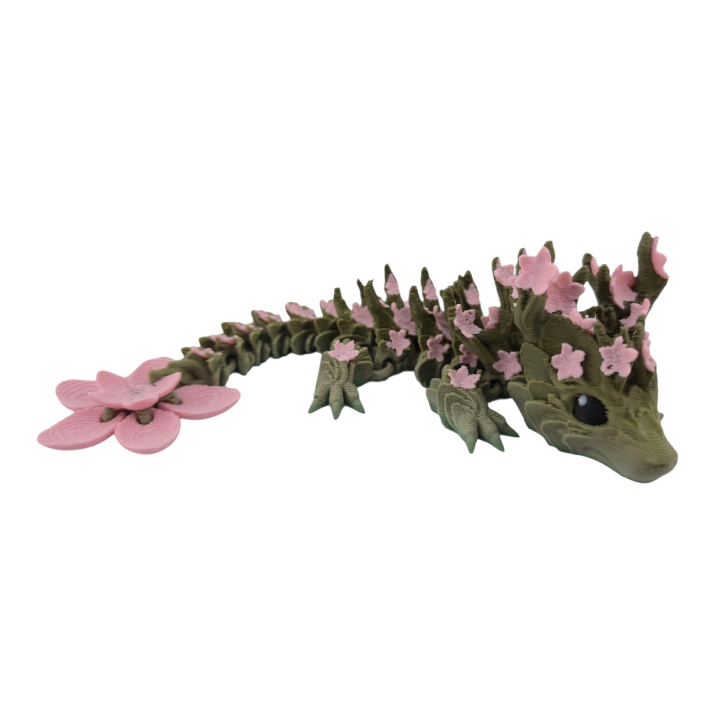 3D Printed Baby Cherry Blossom Dragon – 6in Articulated Fantasy Collectible, Sakura-Themed Desk Décor