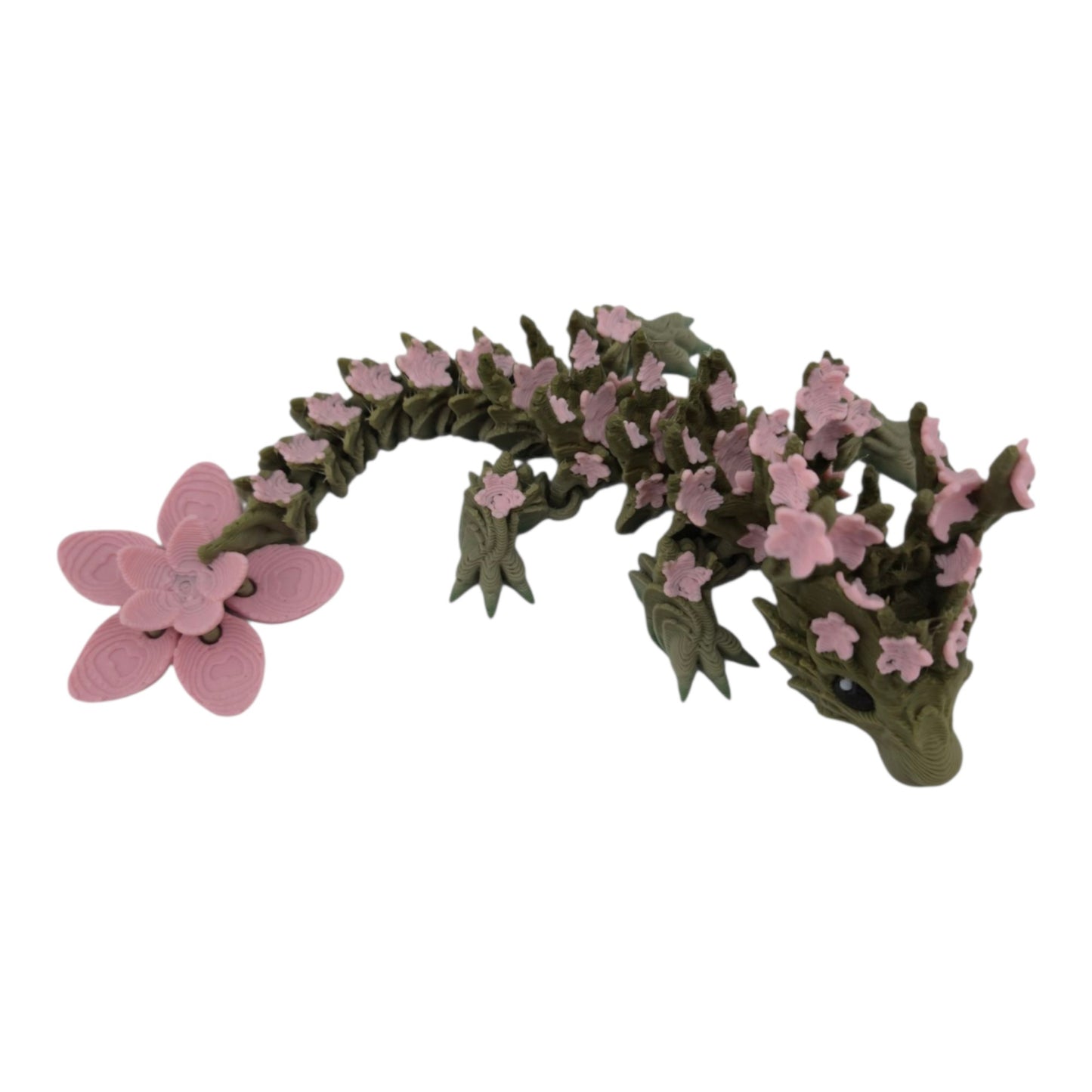 3D Printed Baby Cherry Blossom Dragon – 6in Articulated Fantasy Collectible, Sakura-Themed Desk Décor