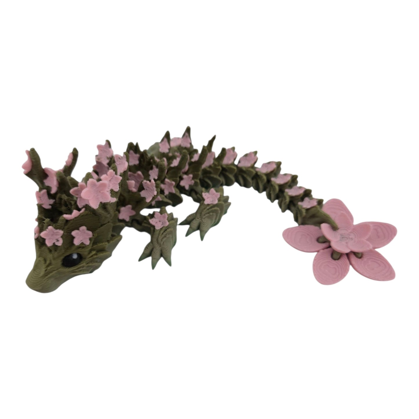3D Printed Baby Cherry Blossom Dragon – 6in Articulated Fantasy Collectible, Sakura-Themed Desk Décor