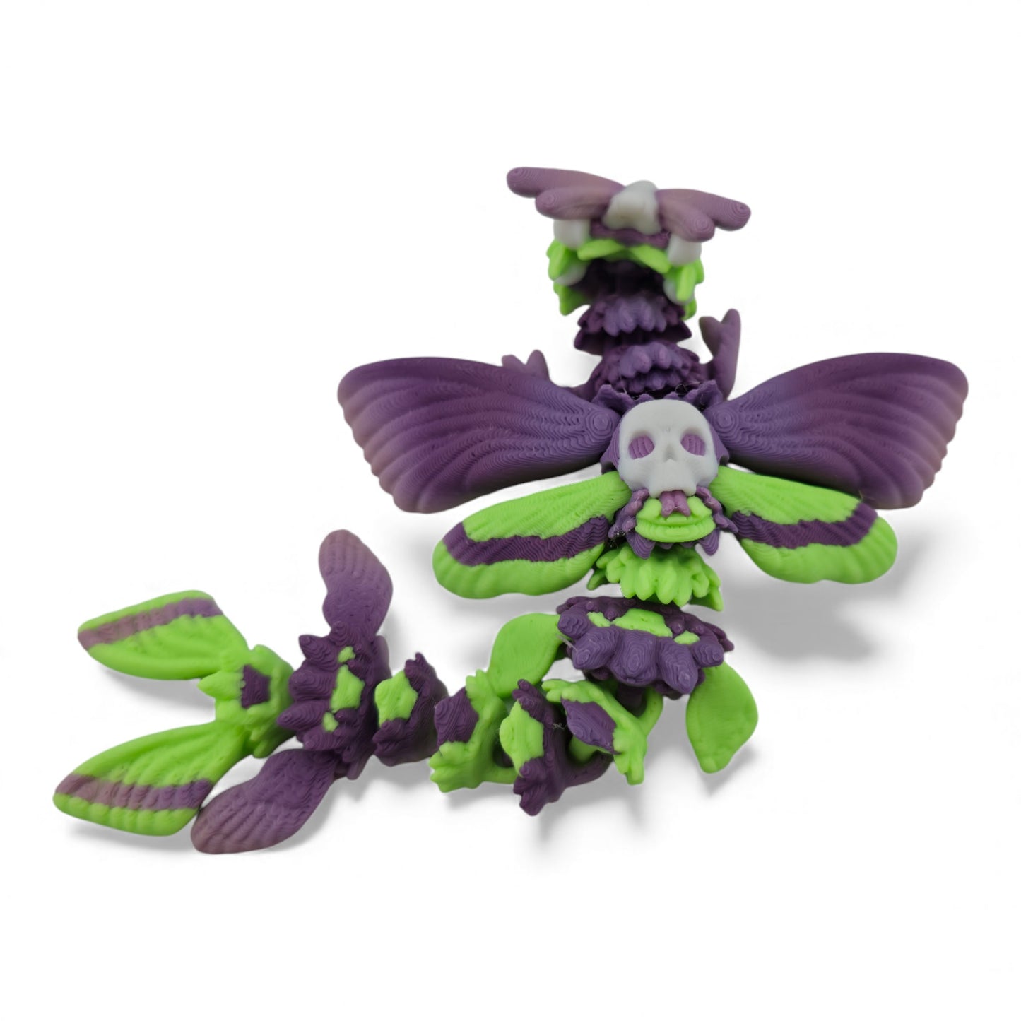 Moth Head Dragon Set – Adult & Baby Articulated 3D Printed Dragons | Purple Veil Gradient with Pastel Green Accents