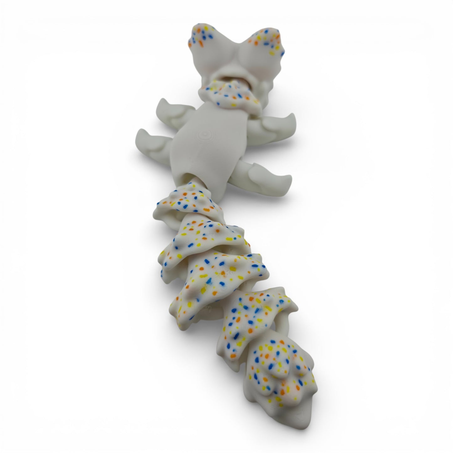 White Sprinkle Fox – 7.5" Articulated 3D Printed Fantasy Figurine | Sweet Dessert-Inspired Collectible