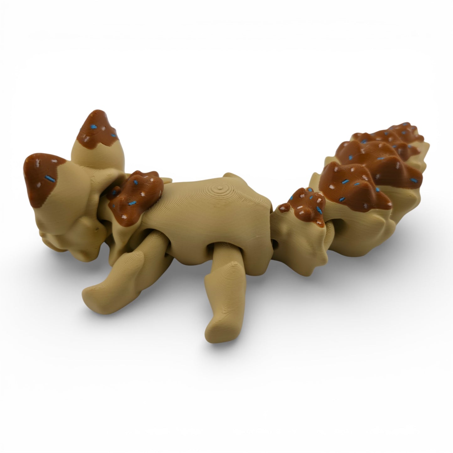 Vanilla Fox with Chocolate Icing Fox – 7.5" Articulated 3D Printed Fantasy Figurine | Sweet Dessert-Inspired Collectible