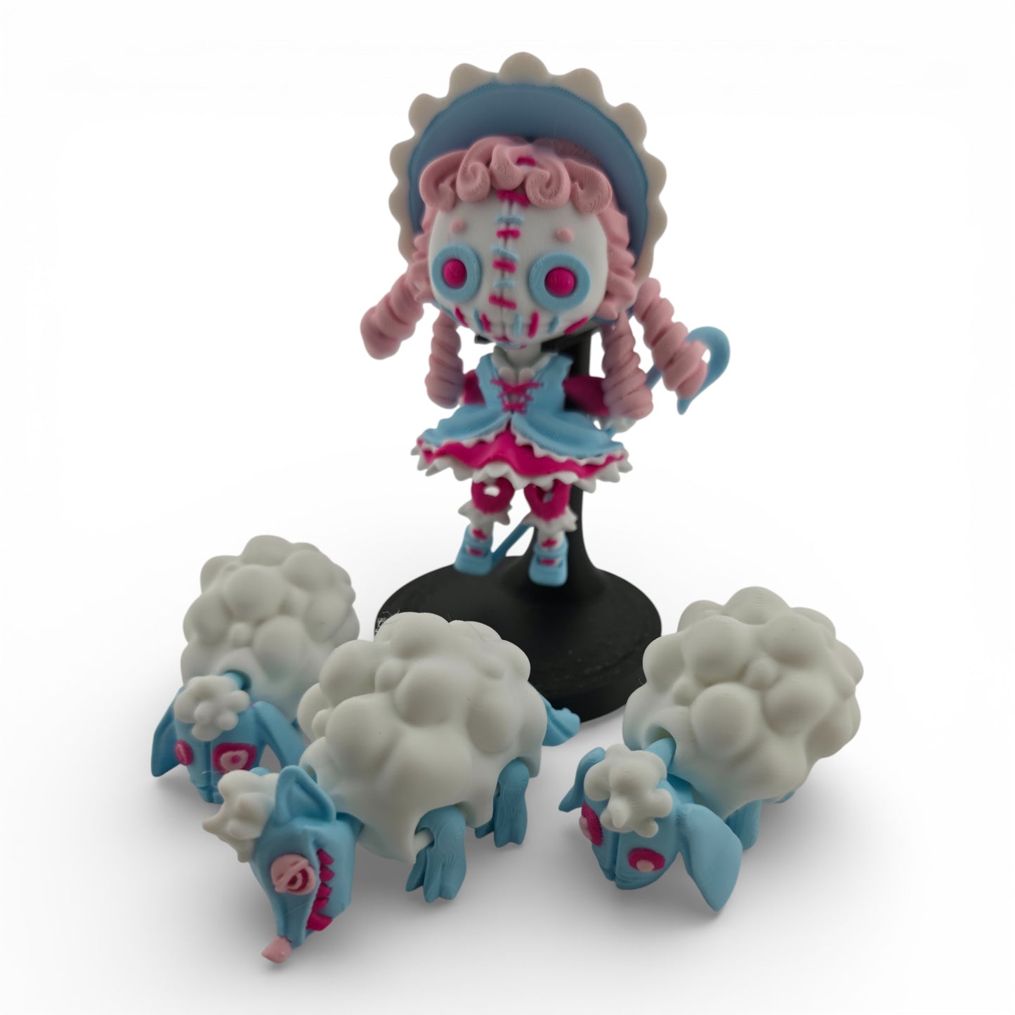 Twisty 3D Doll Figurine with 3 Sheep Articulated 3D Printed Fantasy Figurine Inspired Collectible