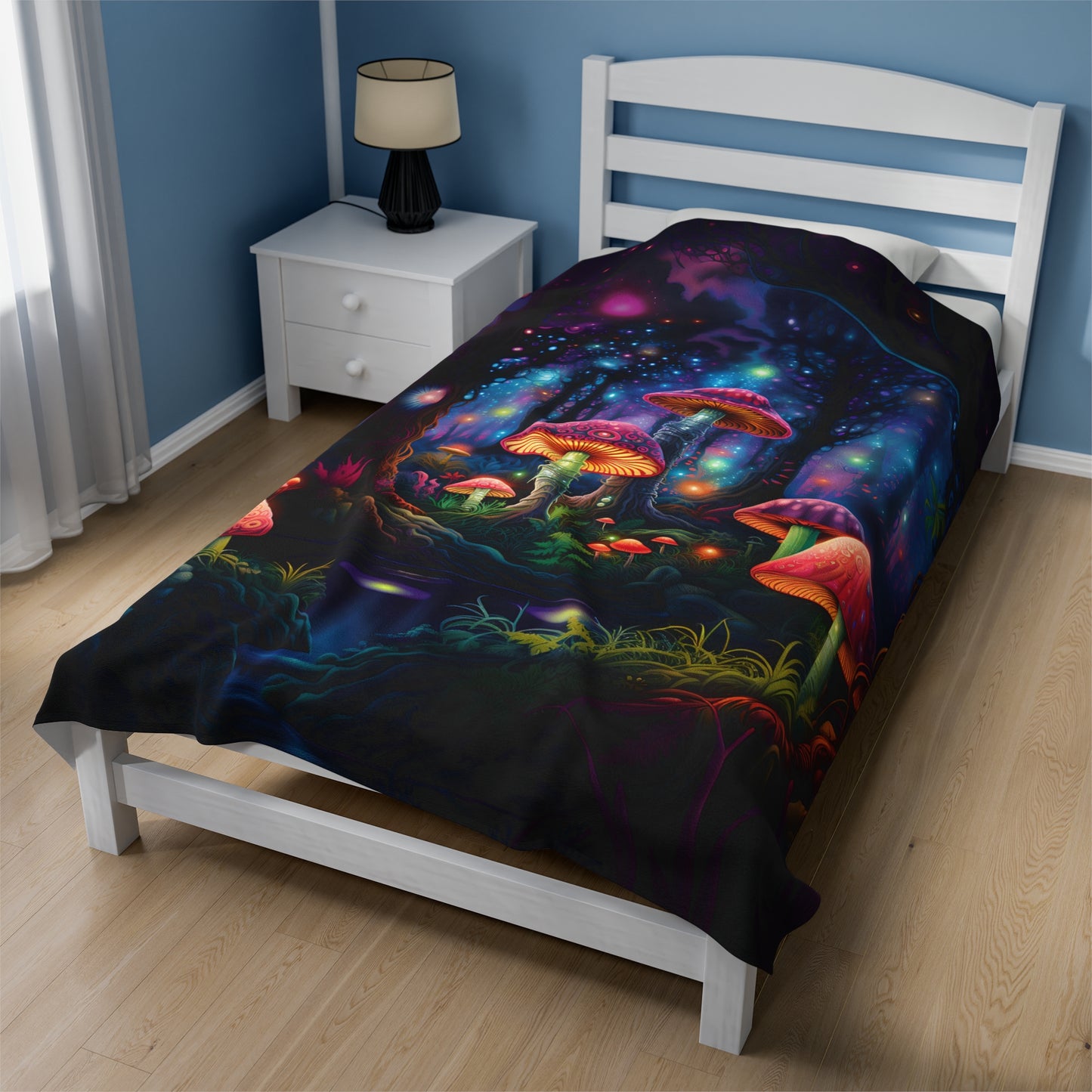 Magical Mushroom Forest Velveteen Plush Blanket | Witchy & Cottagecore Aesthetic | Perfect for Dorm, Living Room | Birthday - Christmas Gift