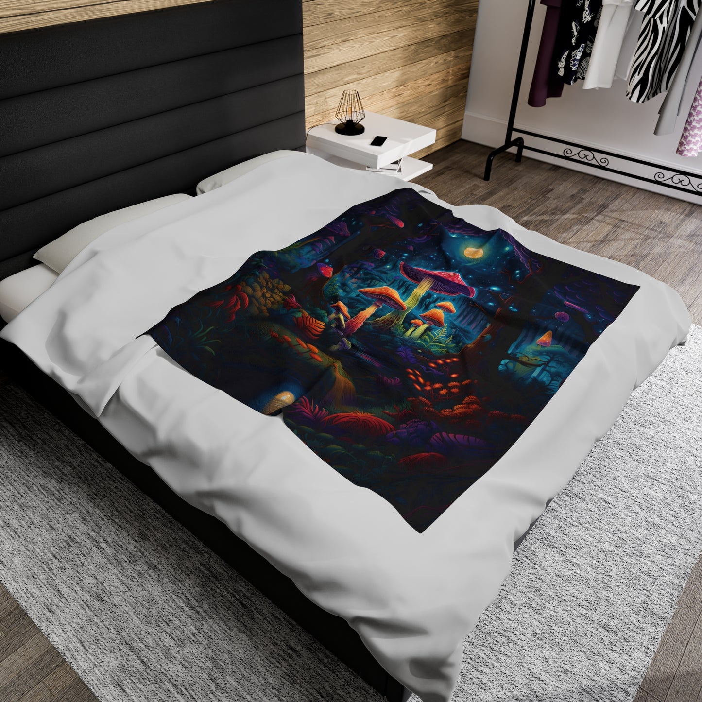 Mystical Mushroom Velveteen Plush Blanket | Witchy & Cottagecore Aesthetic | College Dorm, Living Room | Gift for Birthdays, Christmas