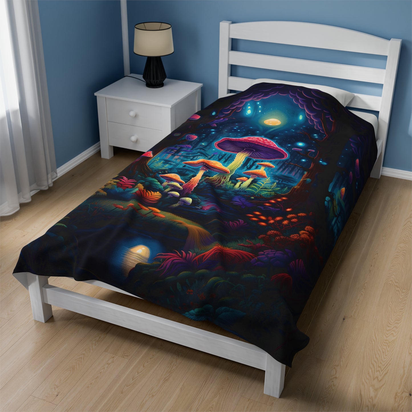 Mystical Mushroom Velveteen Plush Blanket | Witchy & Cottagecore Aesthetic | College Dorm, Living Room | Gift for Birthdays, Christmas