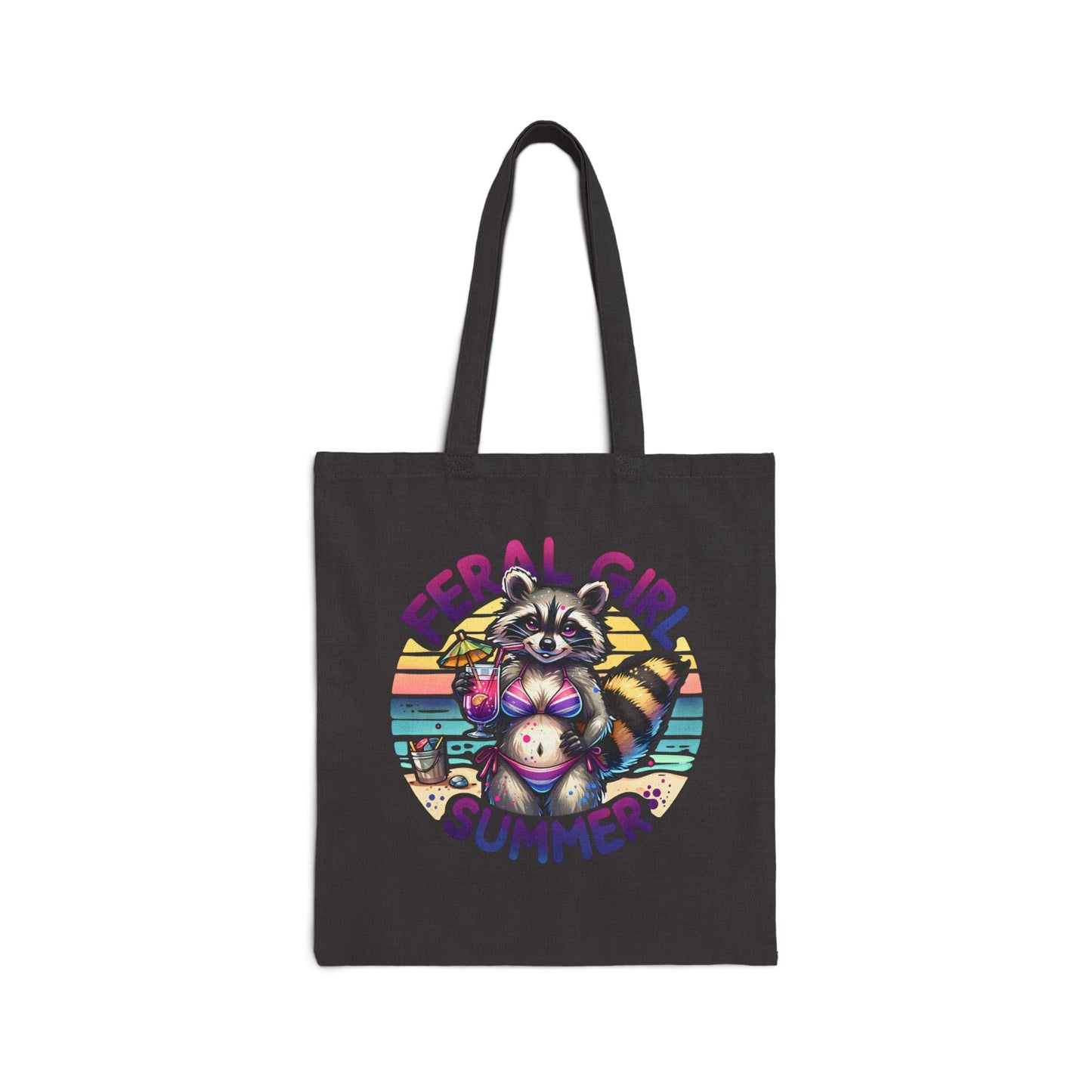 Feral Girl Summer Raccoon Cotton Canvas Tote Bag