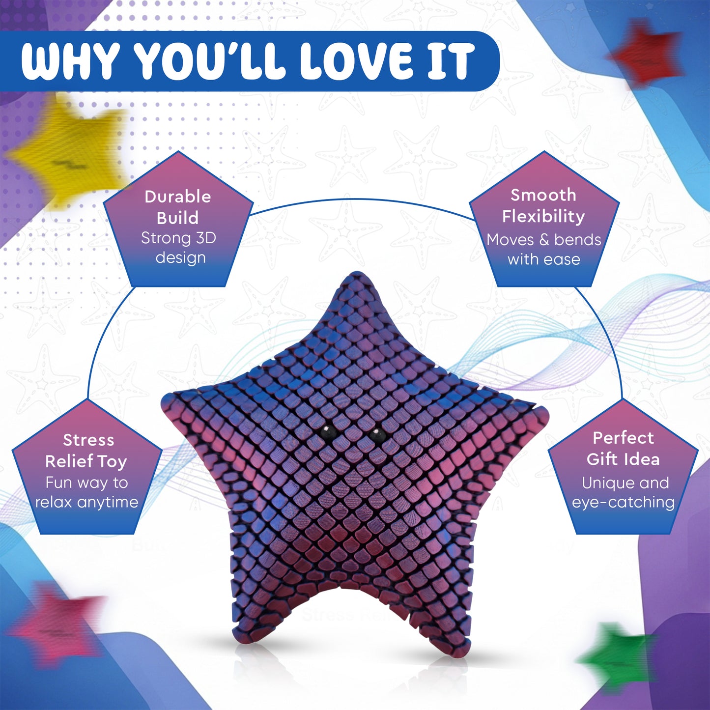 Flexible Pixel Starfish – Large 6.5" Articulated Sea Star Fidget Figure