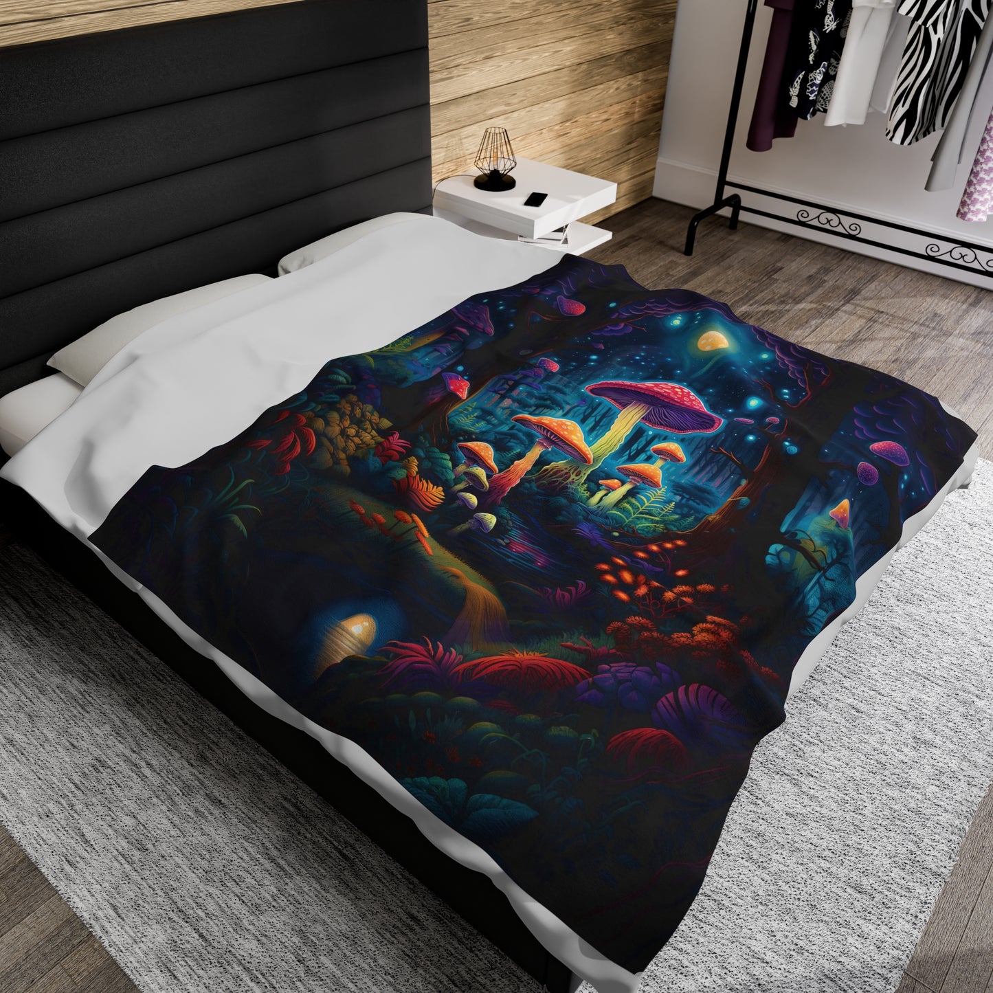 Mystical Mushroom Velveteen Plush Blanket | Witchy & Cottagecore Aesthetic | College Dorm, Living Room | Gift for Birthdays, Christmas