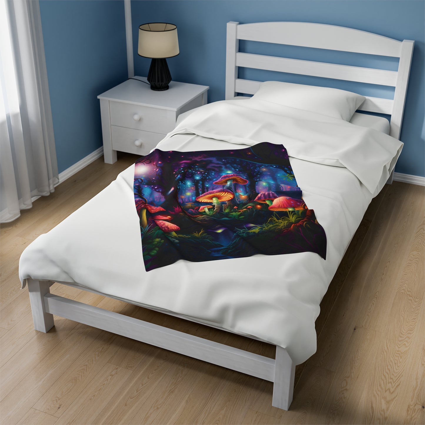 Magical Mushroom Forest Velveteen Plush Blanket | Witchy & Cottagecore Aesthetic | Perfect for Dorm, Living Room | Birthday - Christmas Gift