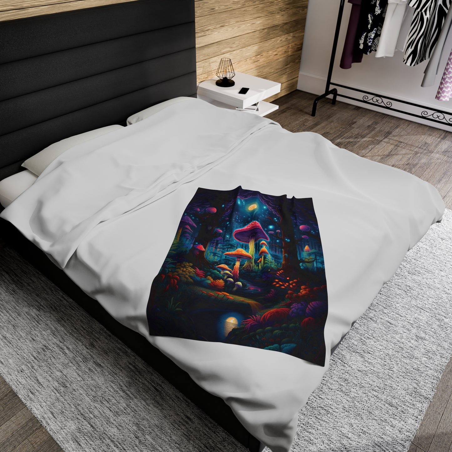 Mystical Mushroom Velveteen Plush Blanket | Witchy & Cottagecore Aesthetic | College Dorm, Living Room | Gift for Birthdays, Christmas