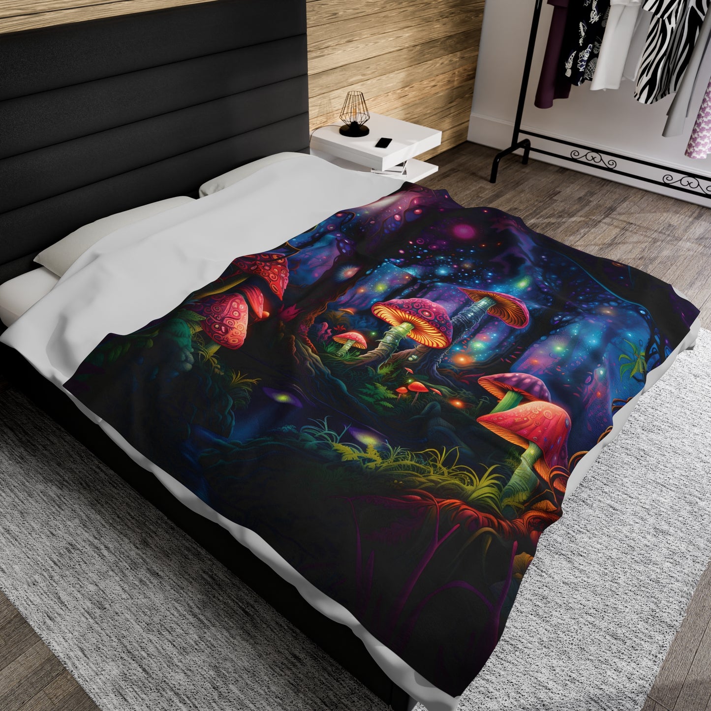 Magical Mushroom Forest Velveteen Plush Blanket | Witchy & Cottagecore Aesthetic | Perfect for Dorm, Living Room | Birthday - Christmas Gift
