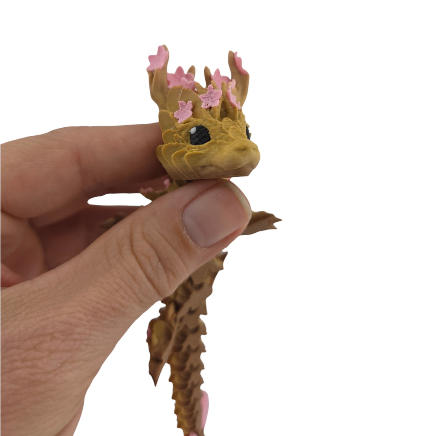 3D Printed Baby Cherry Blossom Dragon – 6in Articulated Fantasy Collectible, Sakura-Themed Desk Décor