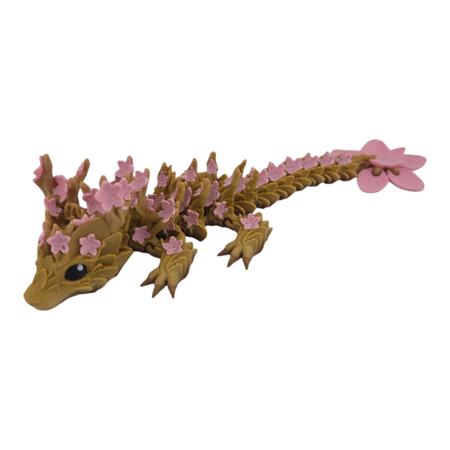 3D Printed Baby Cherry Blossom Dragon – 6in Articulated Fantasy Collectible, Sakura-Themed Desk Décor
