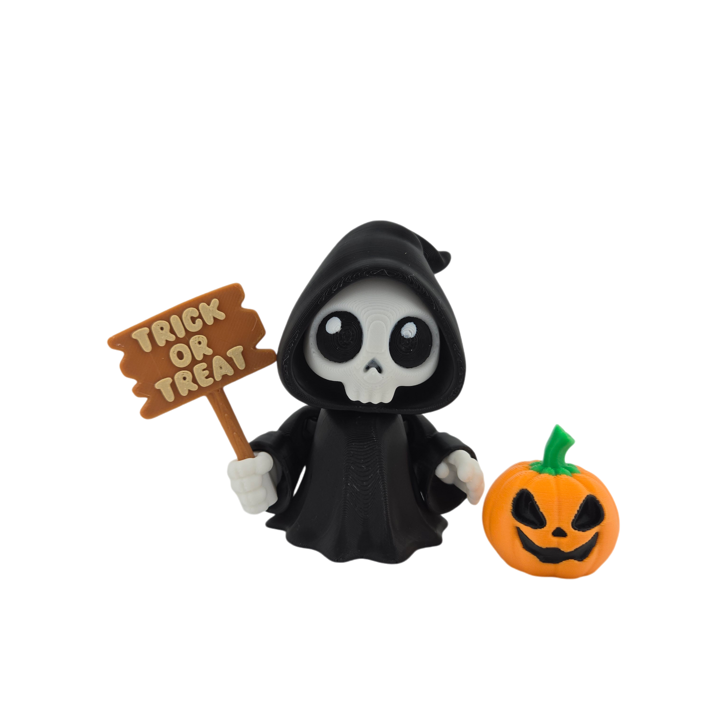 Halloween Articulated Grim Reaper Figurine Set, 3 Inch, with Scythe, Pumpkins, RIP Tombstone and Sign