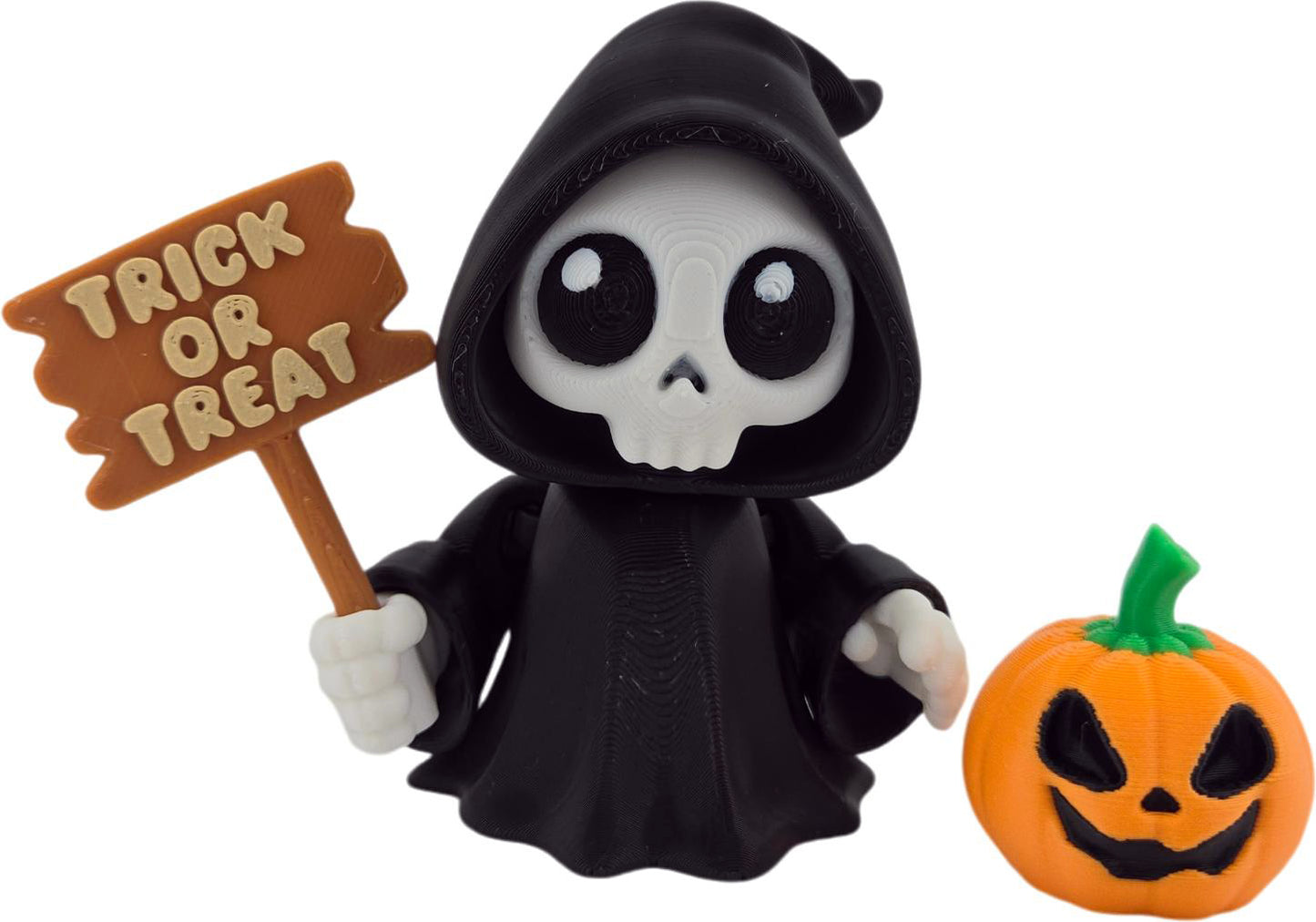 Halloween Articulated Grim Reaper Figurine Set, 3 Inch, with Scythe, Pumpkins, RIP Tombstone and Sign