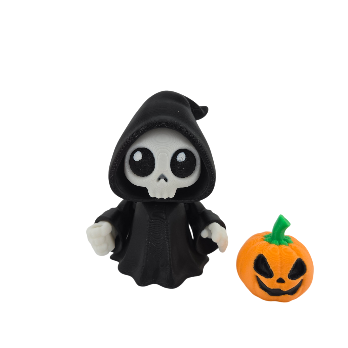 Halloween Articulated Grim Reaper Figurine Set, 3 Inch, with Scythe, Pumpkins, RIP Tombstone and Sign