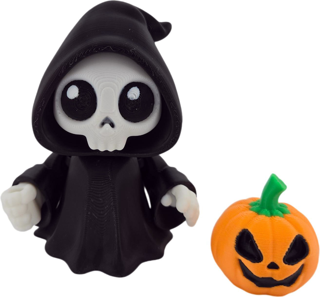 Halloween Articulated Grim Reaper Figurine Set, 3 Inch, with Scythe, Pumpkins, RIP Tombstone and Sign