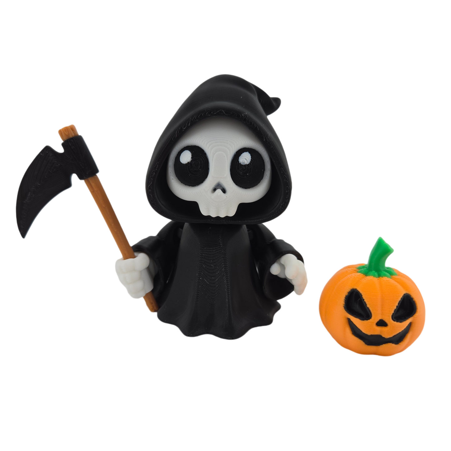 Halloween Articulated Grim Reaper Figurine Set, 3 Inch, with Scythe, Pumpkins, RIP Tombstone and Sign