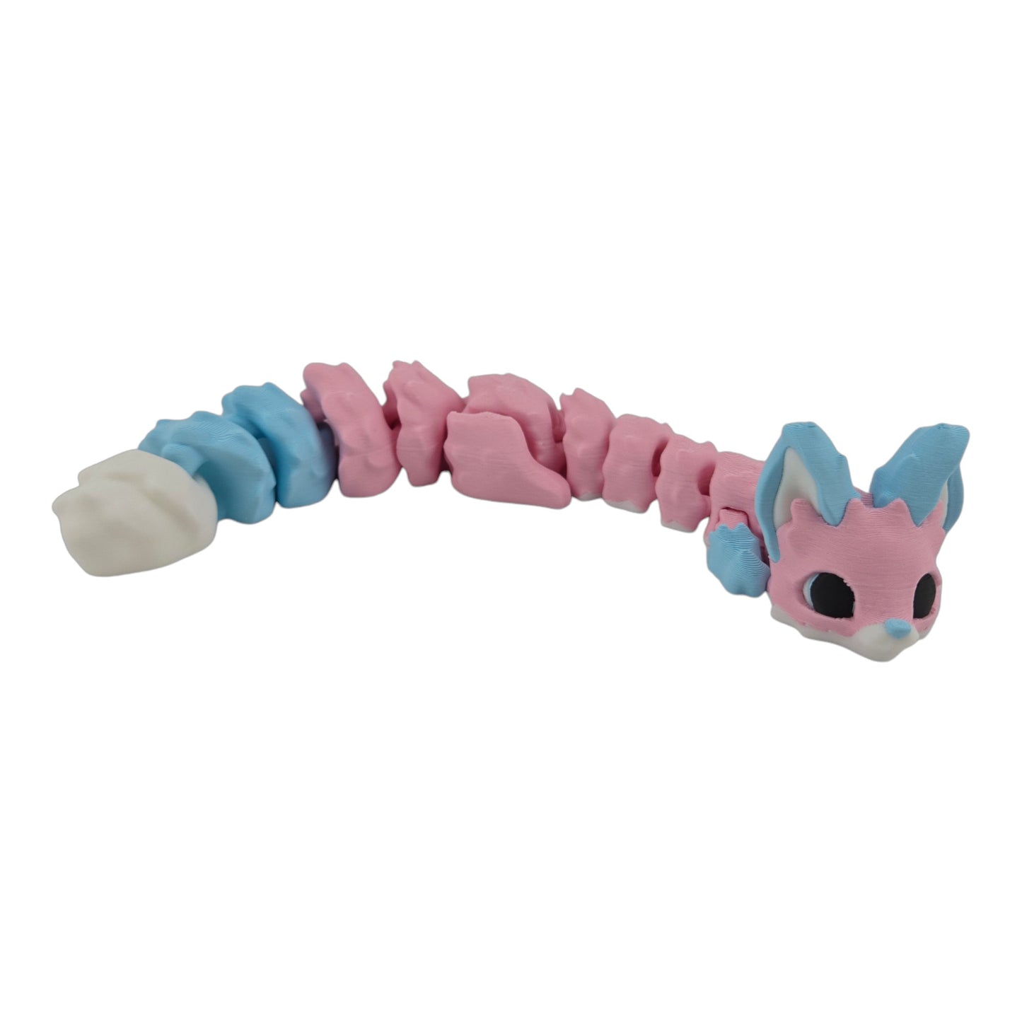 Yuna the Fox – 9.5" Articulated 3D Printed Collectible | Pastel Blue & Pink Woodland Fantasy Figurine