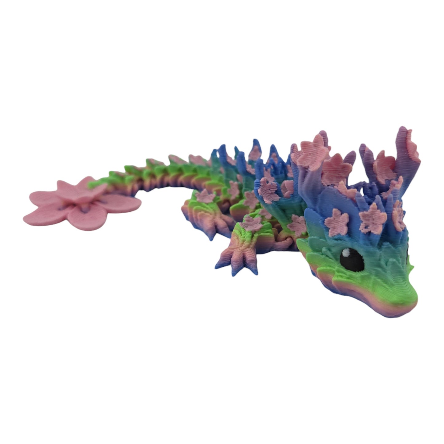 3D Printed Baby Cherry Blossom Dragon – 6in Articulated Fantasy Collectible, Sakura-Themed Desk Décor