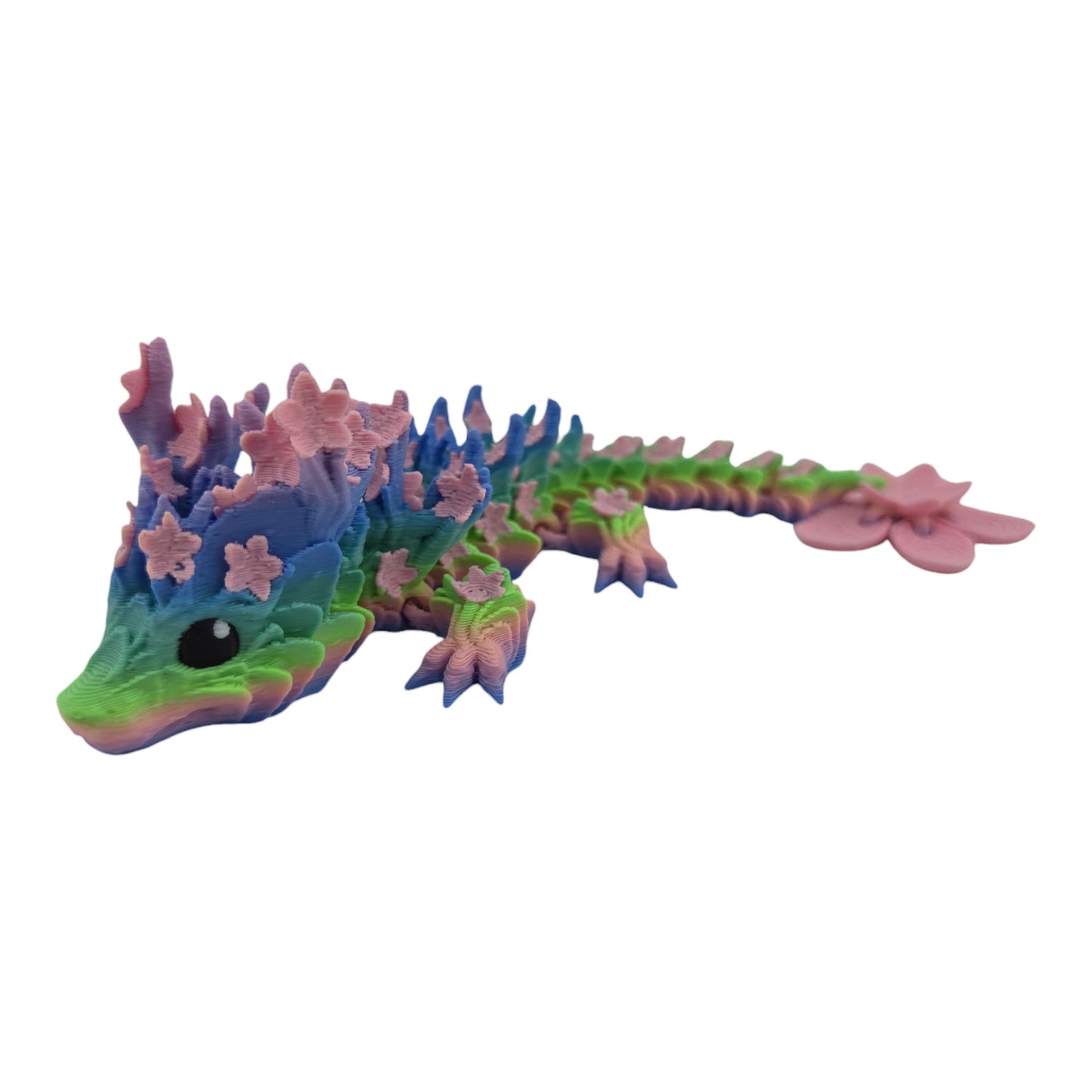 3D Printed Baby Cherry Blossom Dragon – 6in Articulated Fantasy Collectible, Sakura-Themed Desk Décor