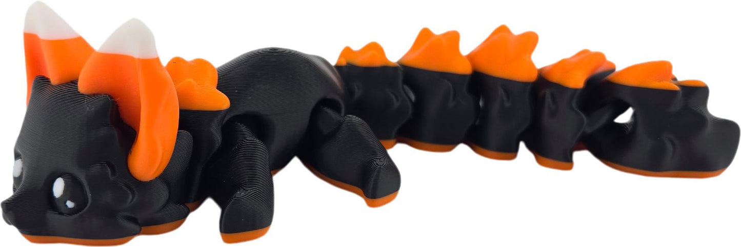 3D Printed Halloween Articulated Fox - Black, Orange & White, Poseable Fidget Toy, Spooky Desk Decor, Perfect 7.5 Inches