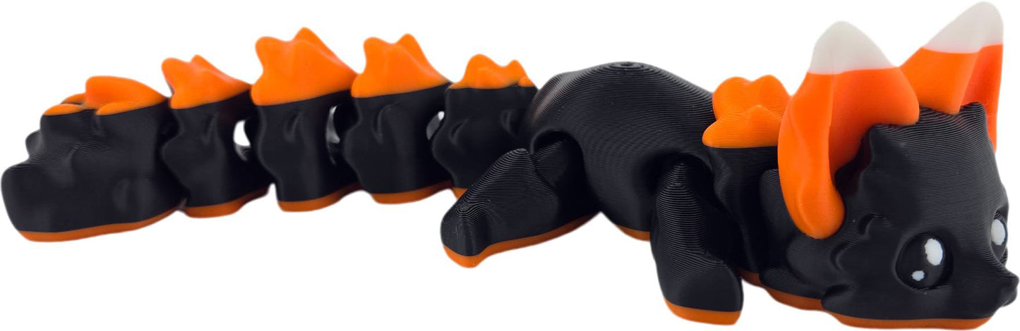3D Printed Halloween Articulated Fox - Black, Orange & White, Poseable Fidget Toy, Spooky Desk Decor, Perfect 7.5 Inches