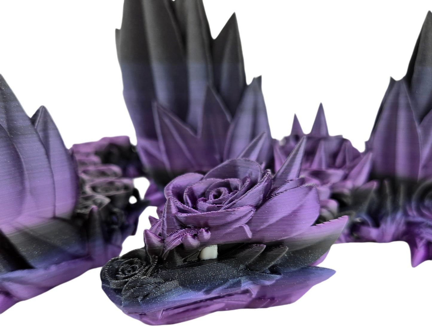 Large 19-inch 3D Printed Articulated Rosewing Dragon | 8-12 Inch Expandable Wingspan | Large Fantasy Collectible Figurine (Black to Purple)