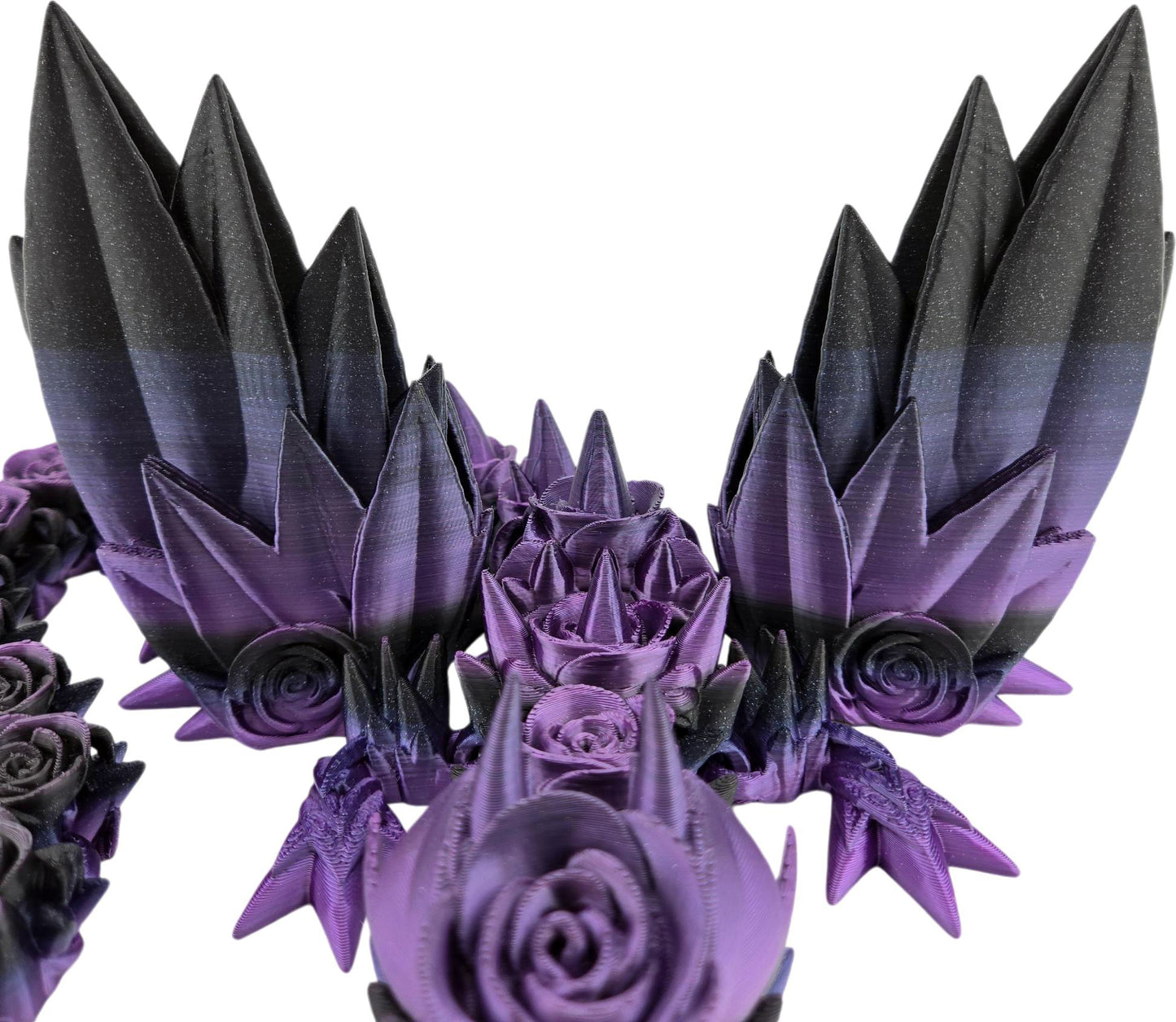 Large 19-inch 3D Printed Articulated Rosewing Dragon | 8-12 Inch Expandable Wingspan | Large Fantasy Collectible Figurine (Black to Purple)