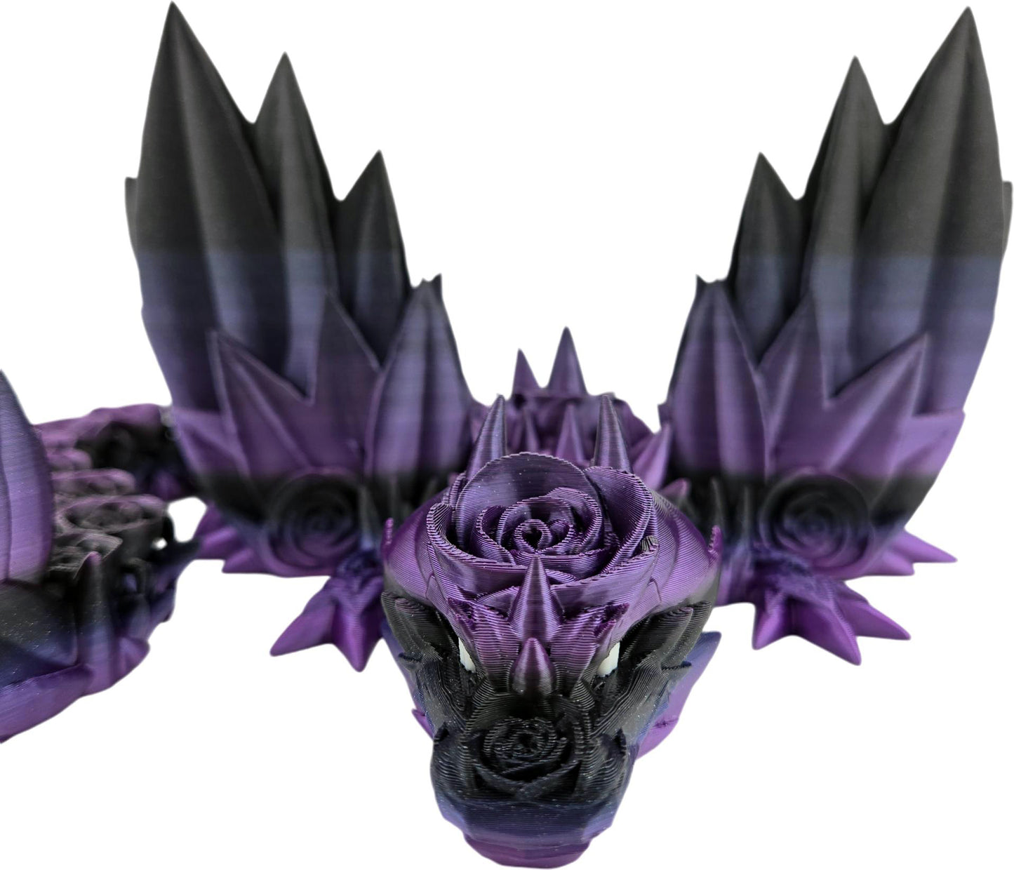Large 19-inch 3D Printed Articulated Rosewing Dragon | 8-12 Inch Expandable Wingspan | Large Fantasy Collectible Figurine (Black to Purple)