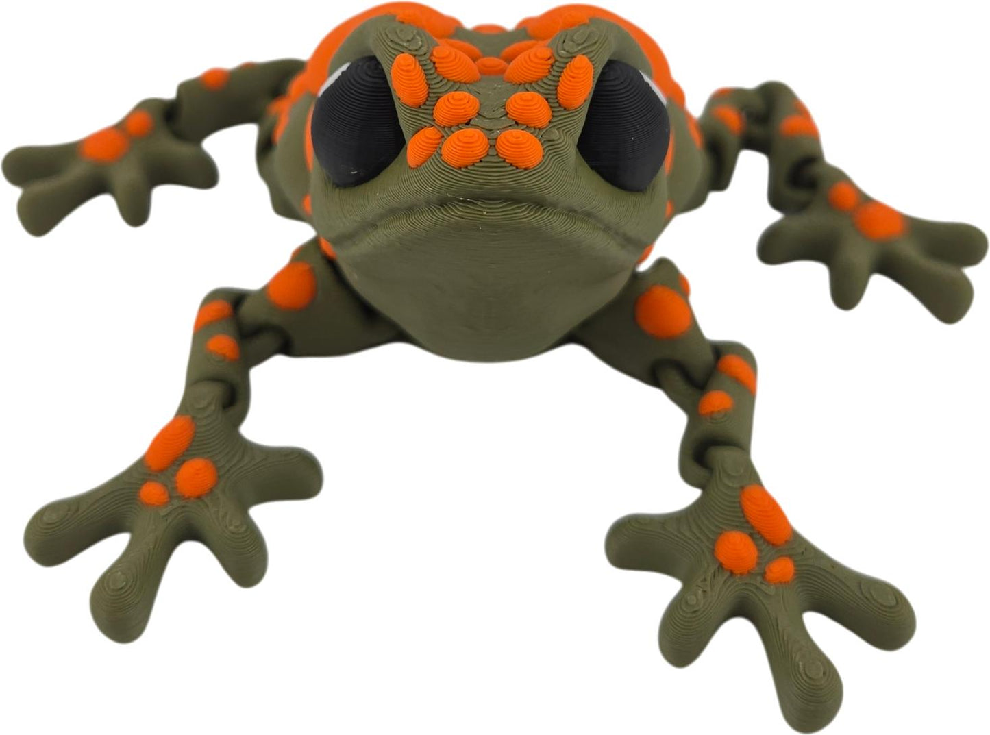 3D Printed Articulated Toad Figurine, Fluorescent Orange or Green Spots, PLA Material, Flexible Limbs