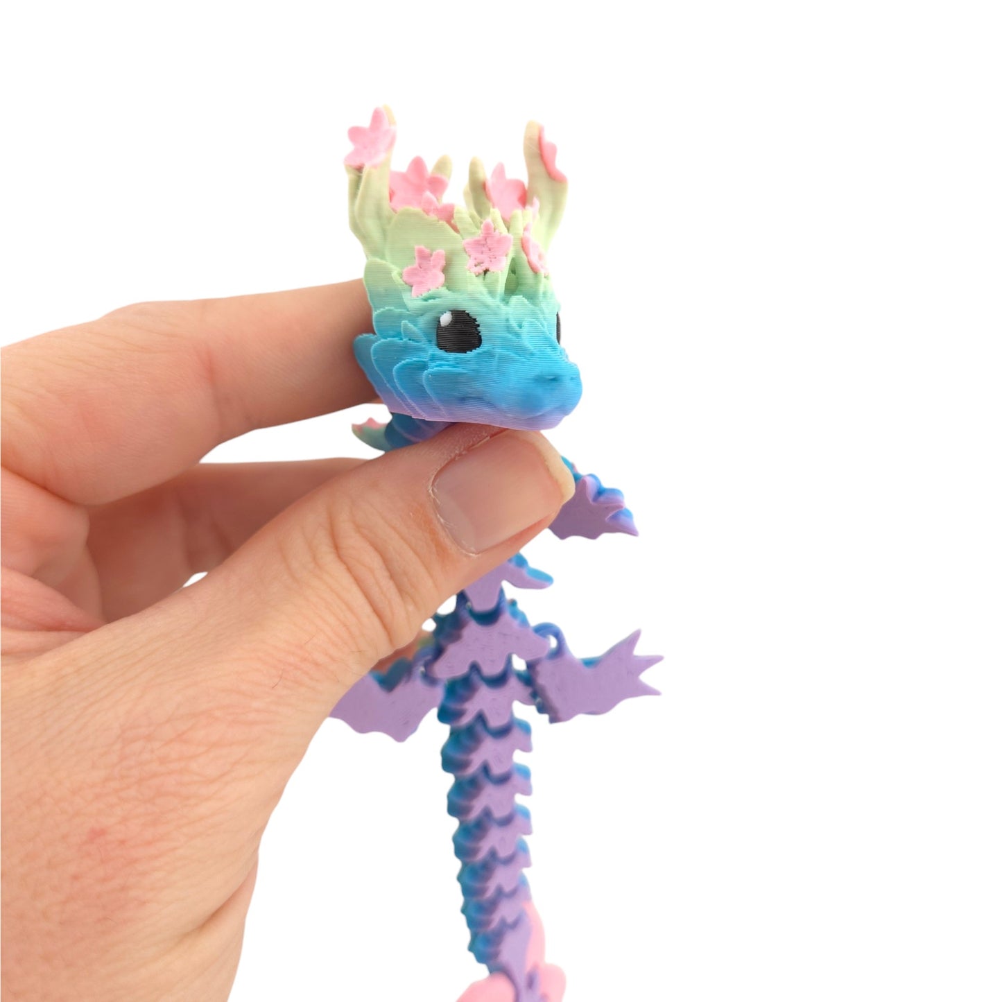3D Printed Baby Cherry Blossom Dragon – 6in Articulated Fantasy Collectible, Sakura-Themed Desk Décor