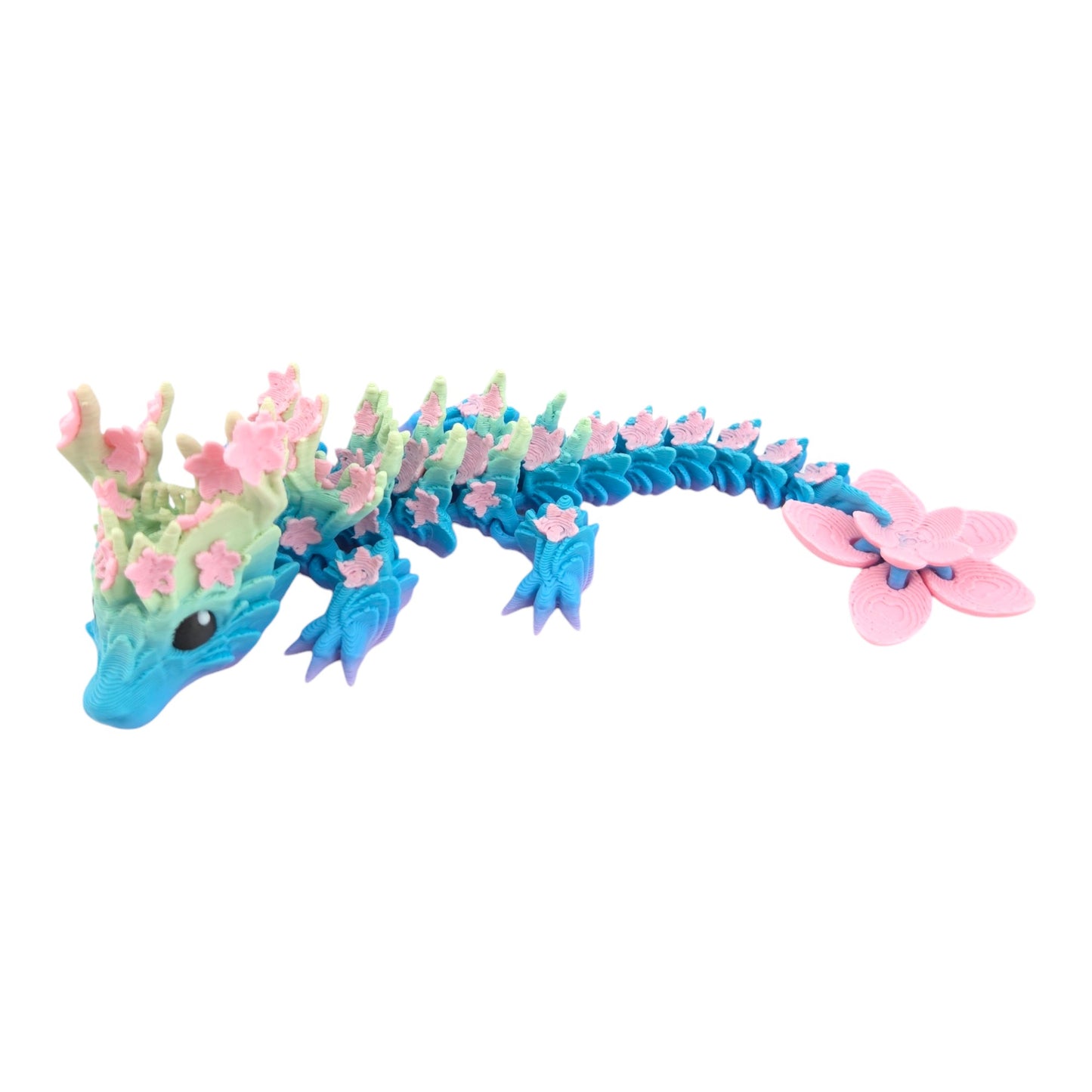 3D Printed Baby Cherry Blossom Dragon – 6in Articulated Fantasy Collectible, Sakura-Themed Desk Décor
