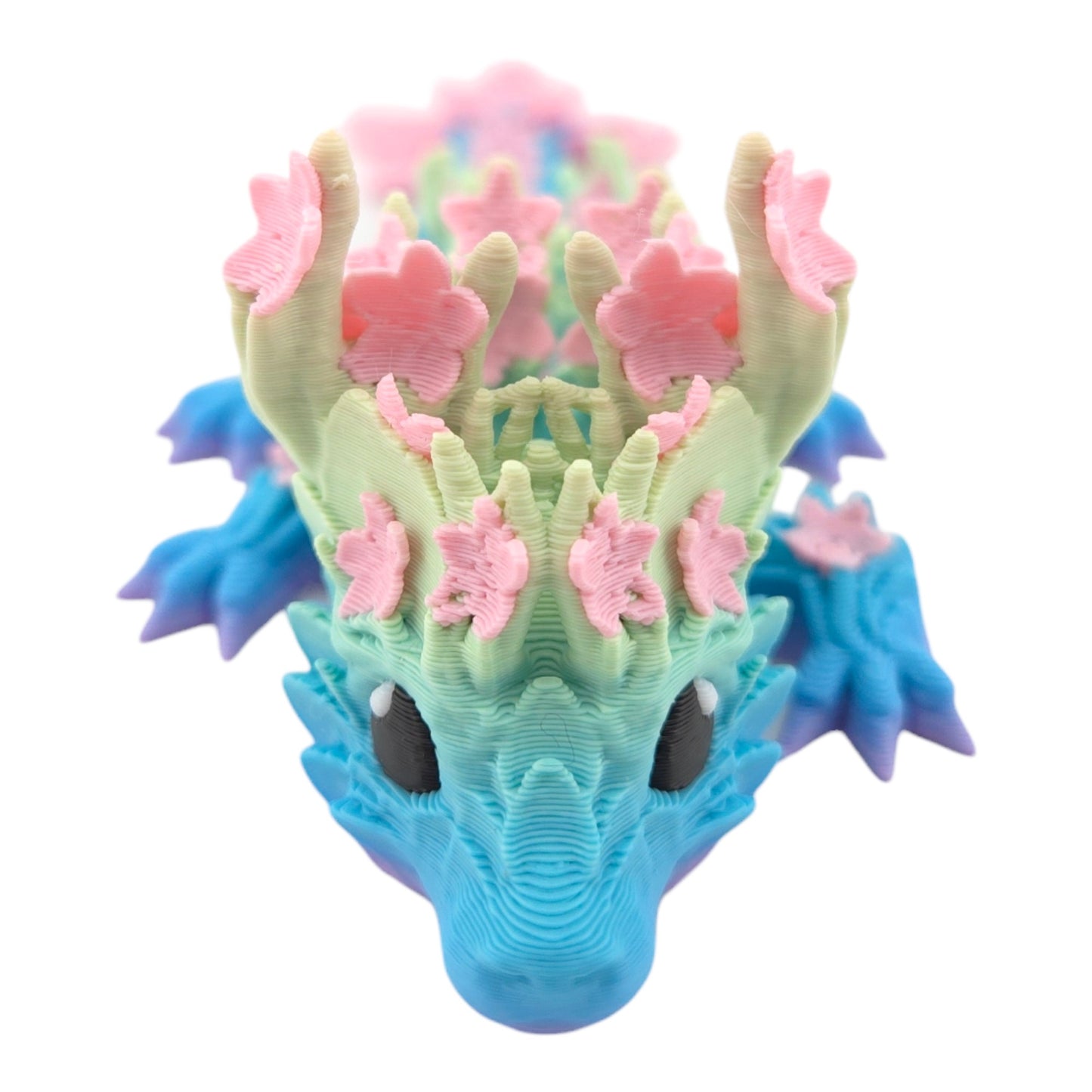 3D Printed Baby Cherry Blossom Dragon – 6in Articulated Fantasy Collectible, Sakura-Themed Desk Décor